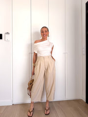 Pantalón pinza tobillero Beige