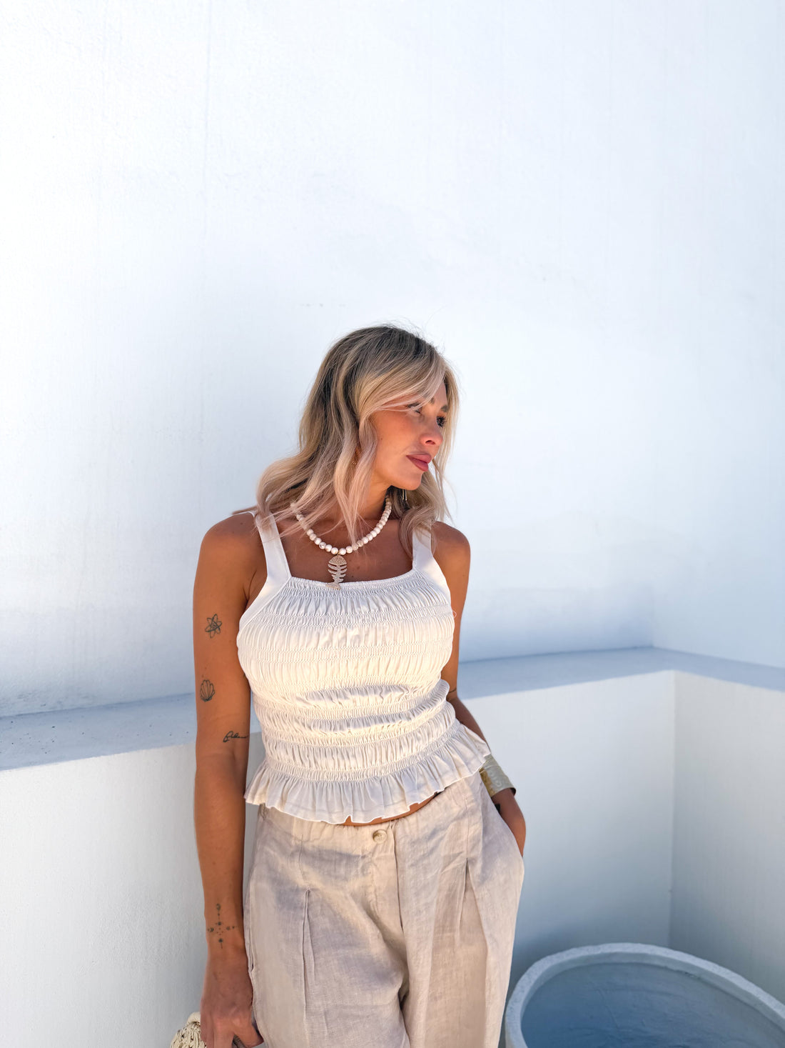 Top frunces Beige