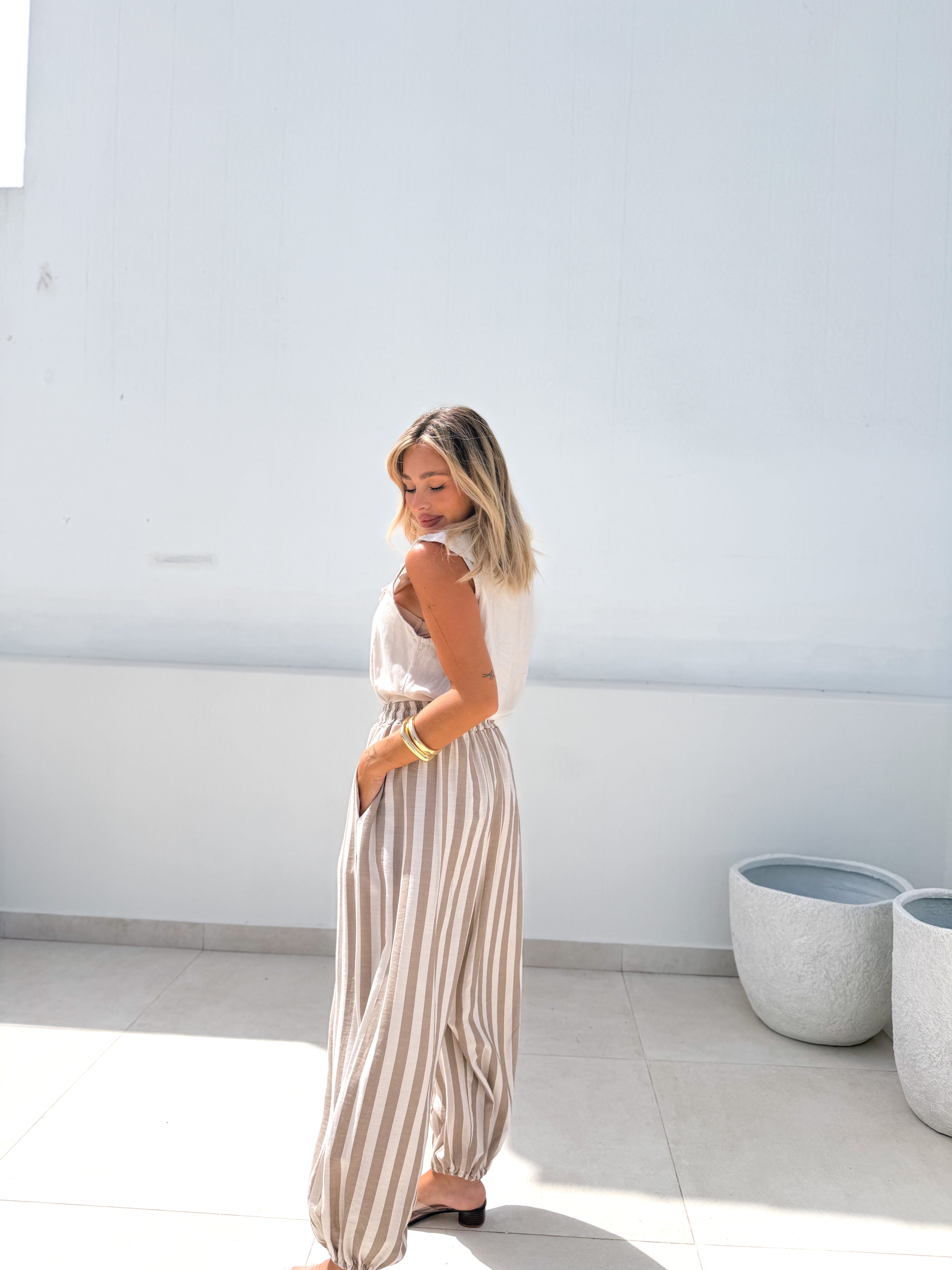 Bombacho rayas beige