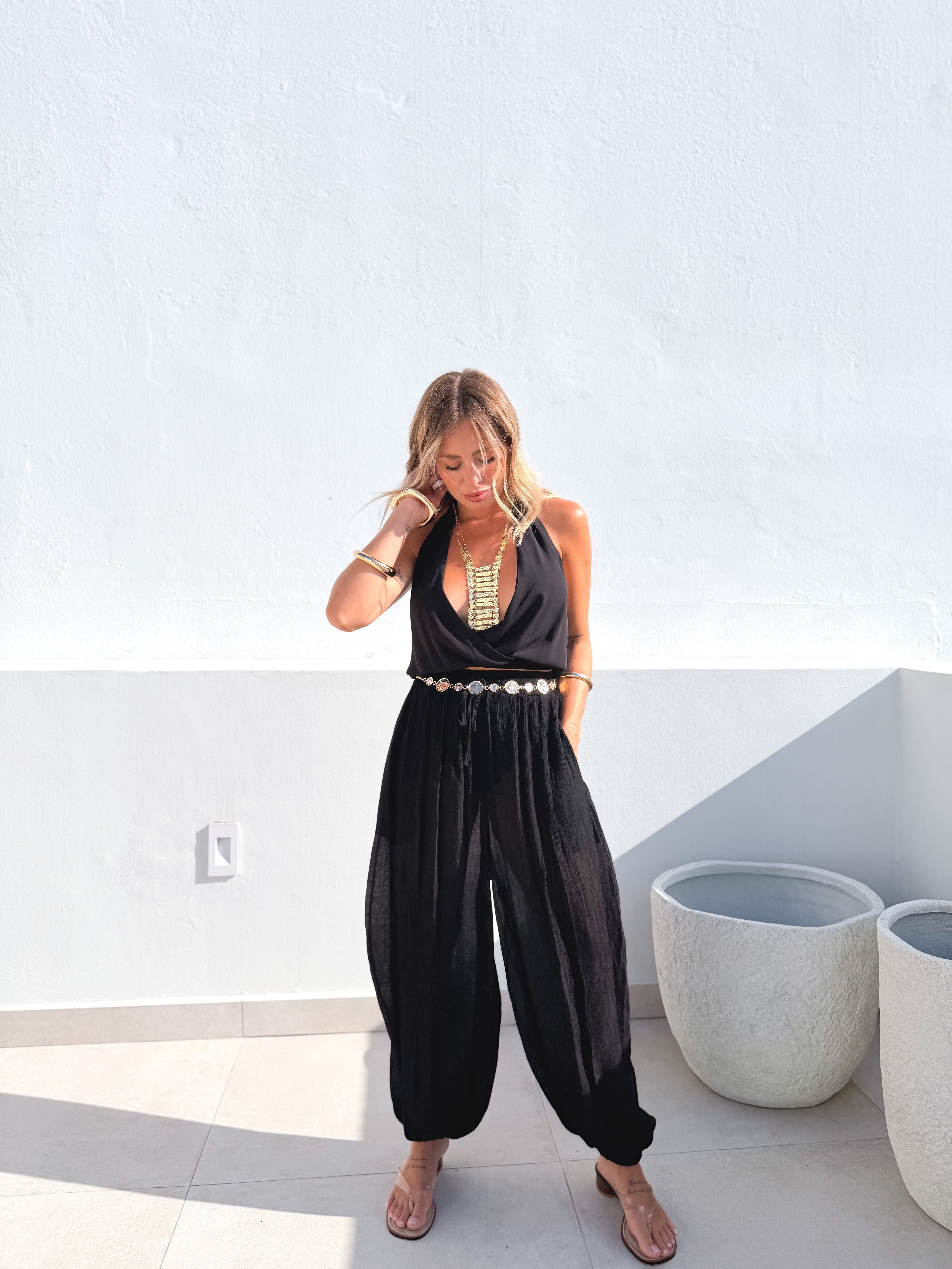 Pantalón bambula bombacho negro