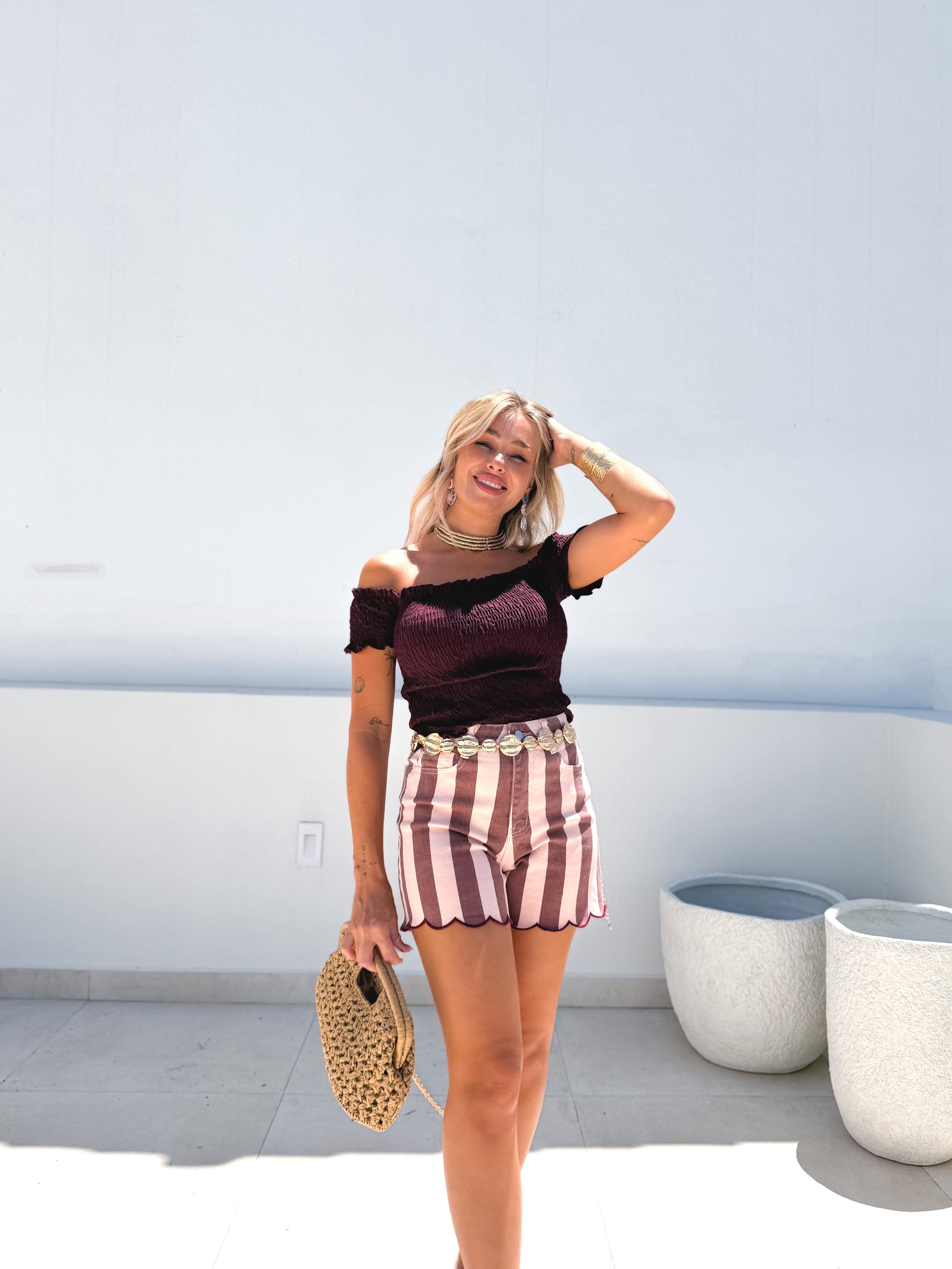 Short rayas blonda malva