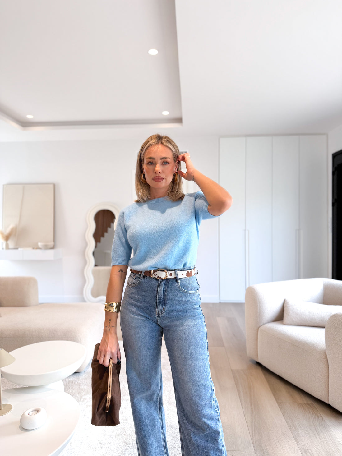 Jersey punto sin mangas celeste