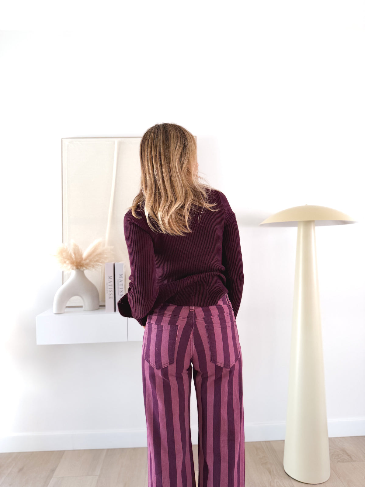 Pantalón rayas malva/ rosa