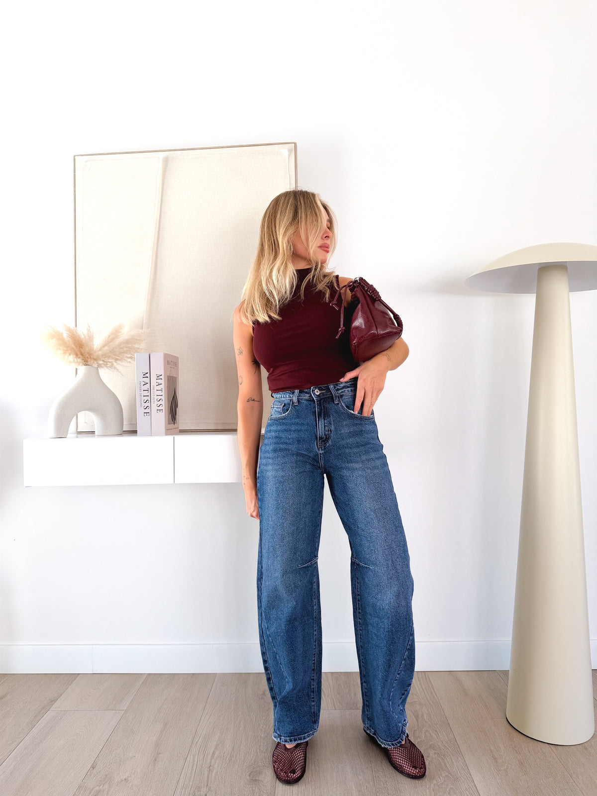 Denim barrel talle alto