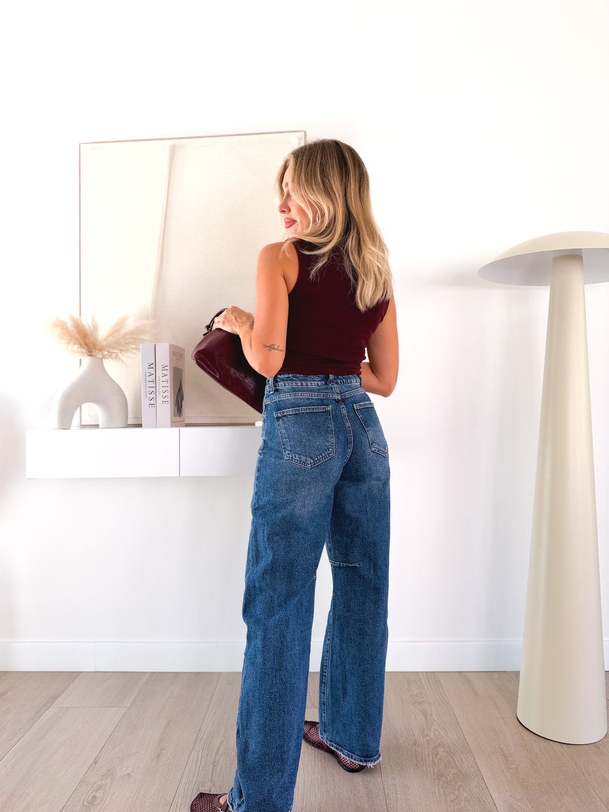 Denim barrel talle alto
