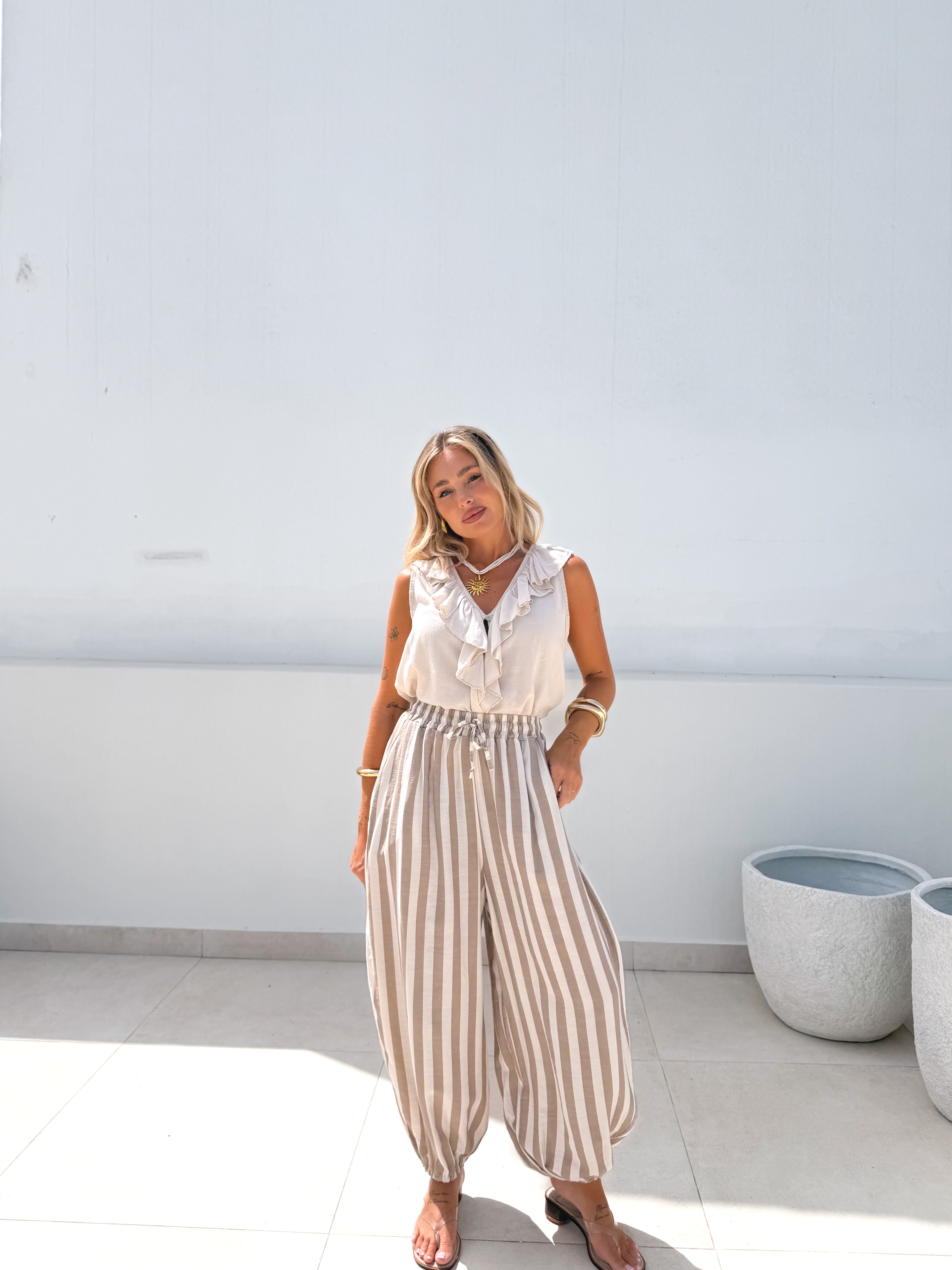 Bombacho rayas beige