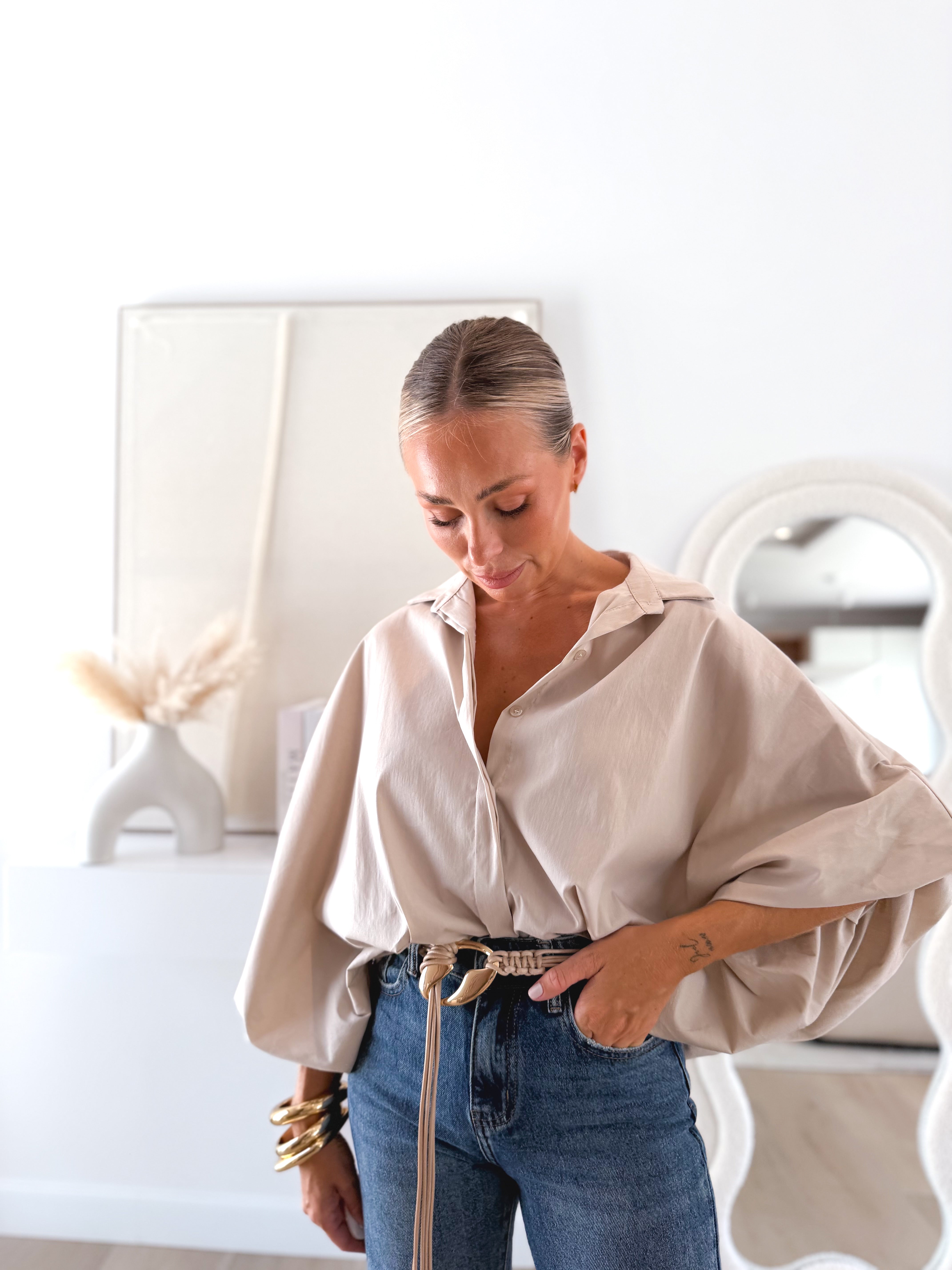 Camisa mangas amplias beige