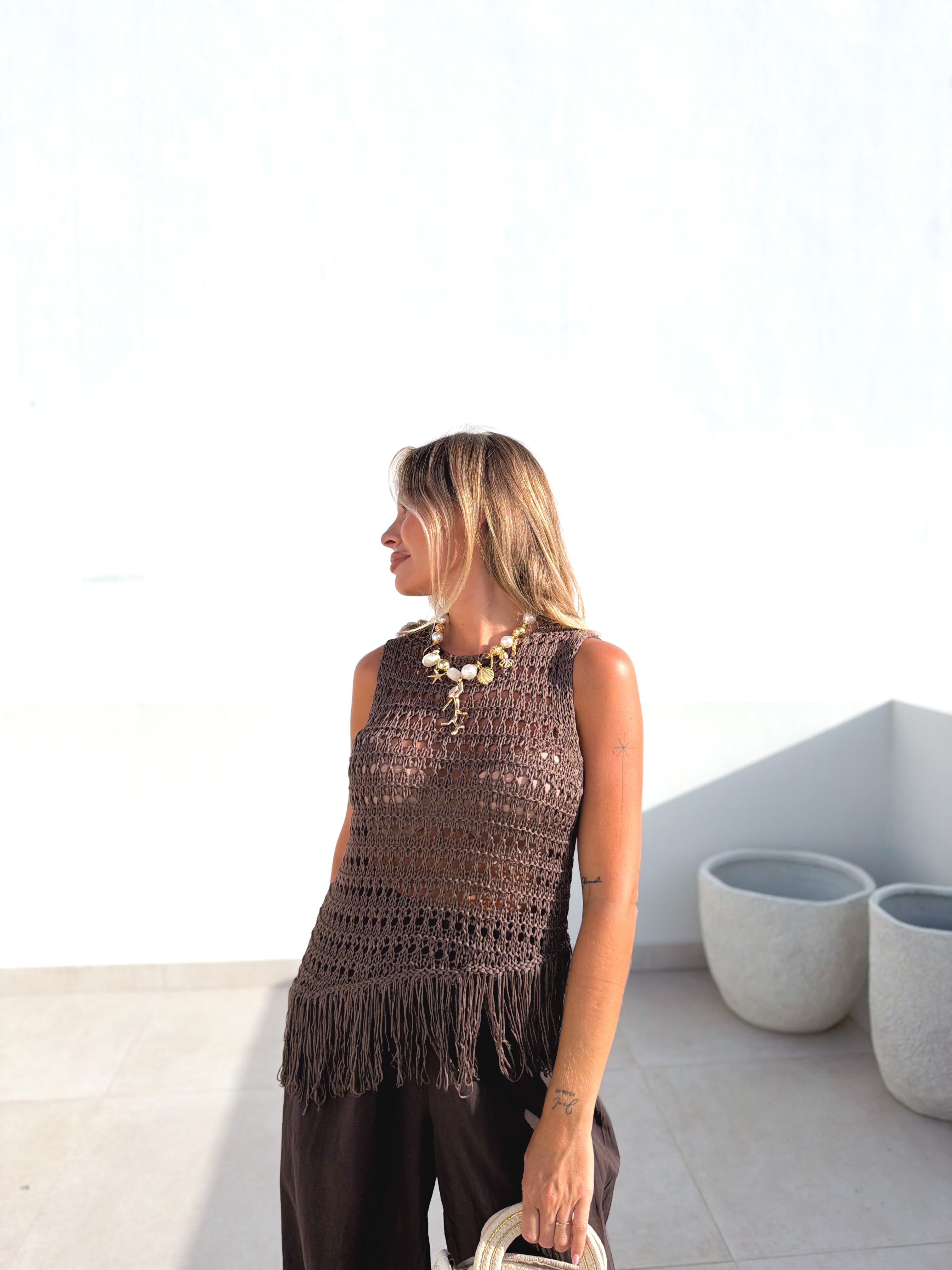 Top crochet combinado choco