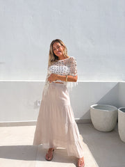 Falda larga panelada beige