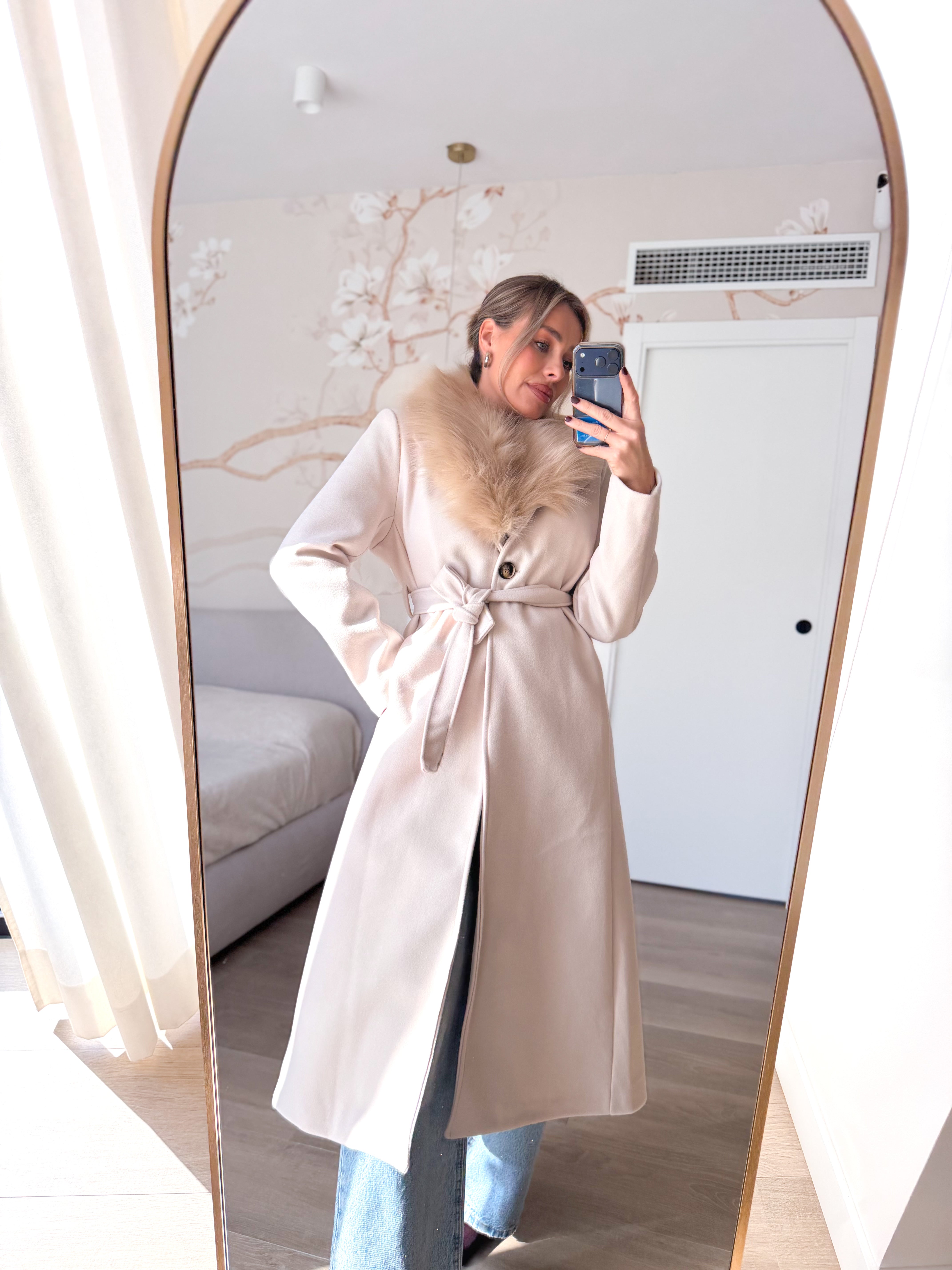 Abrigo paño beige combinado pelo