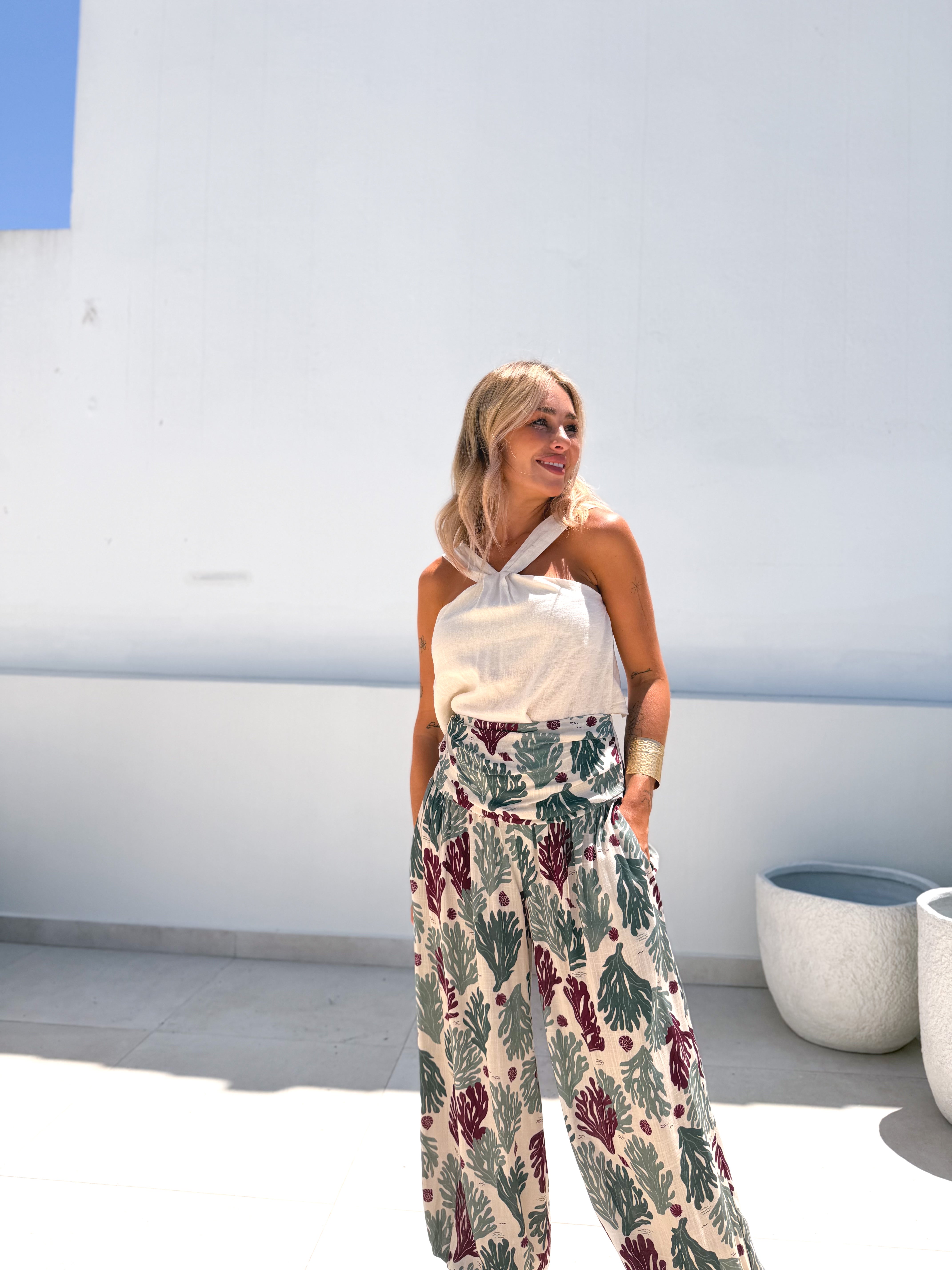 Pantalón bombacho coral agua