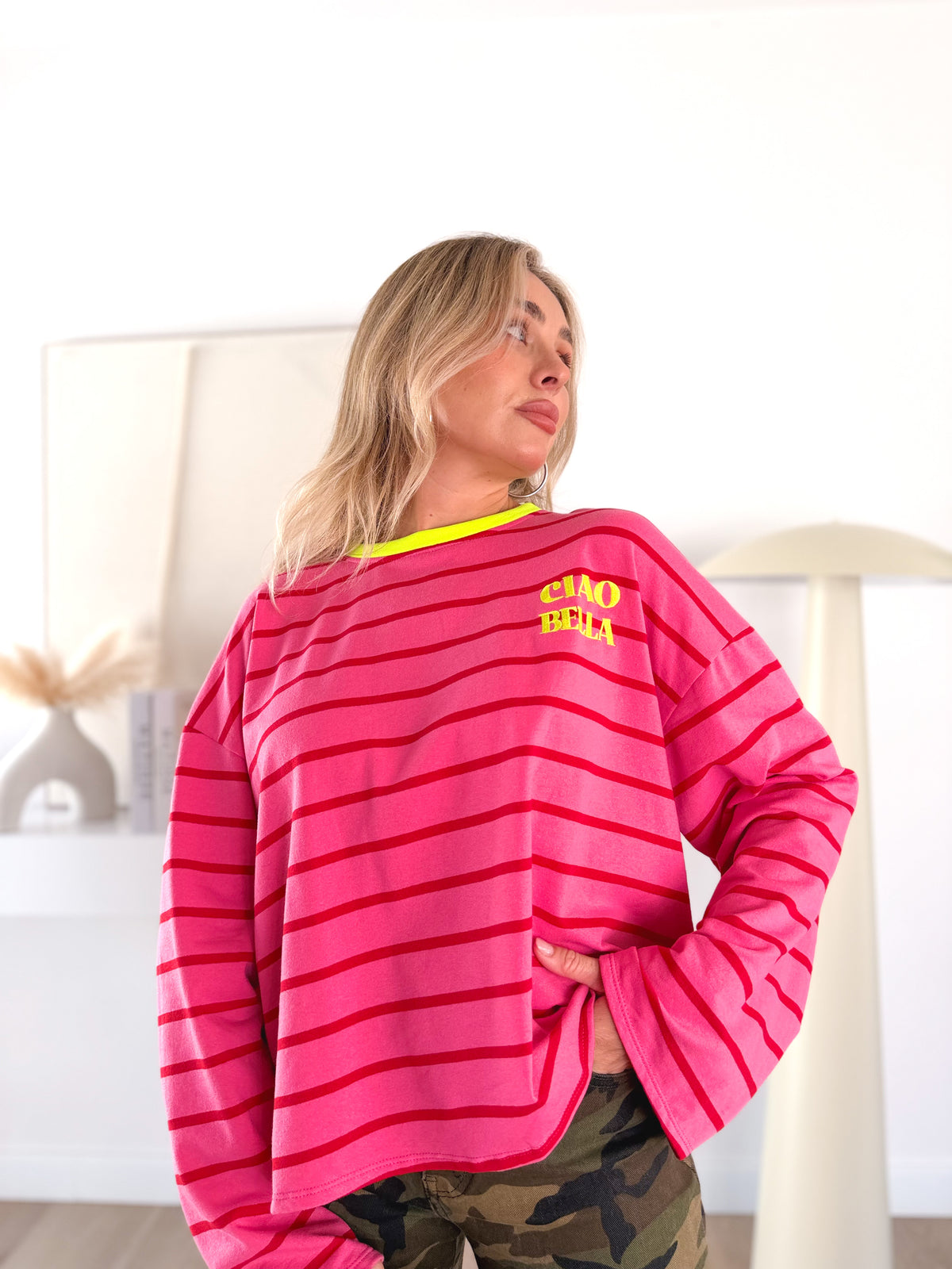 Camiseta rayas combinada Rosa/Roja