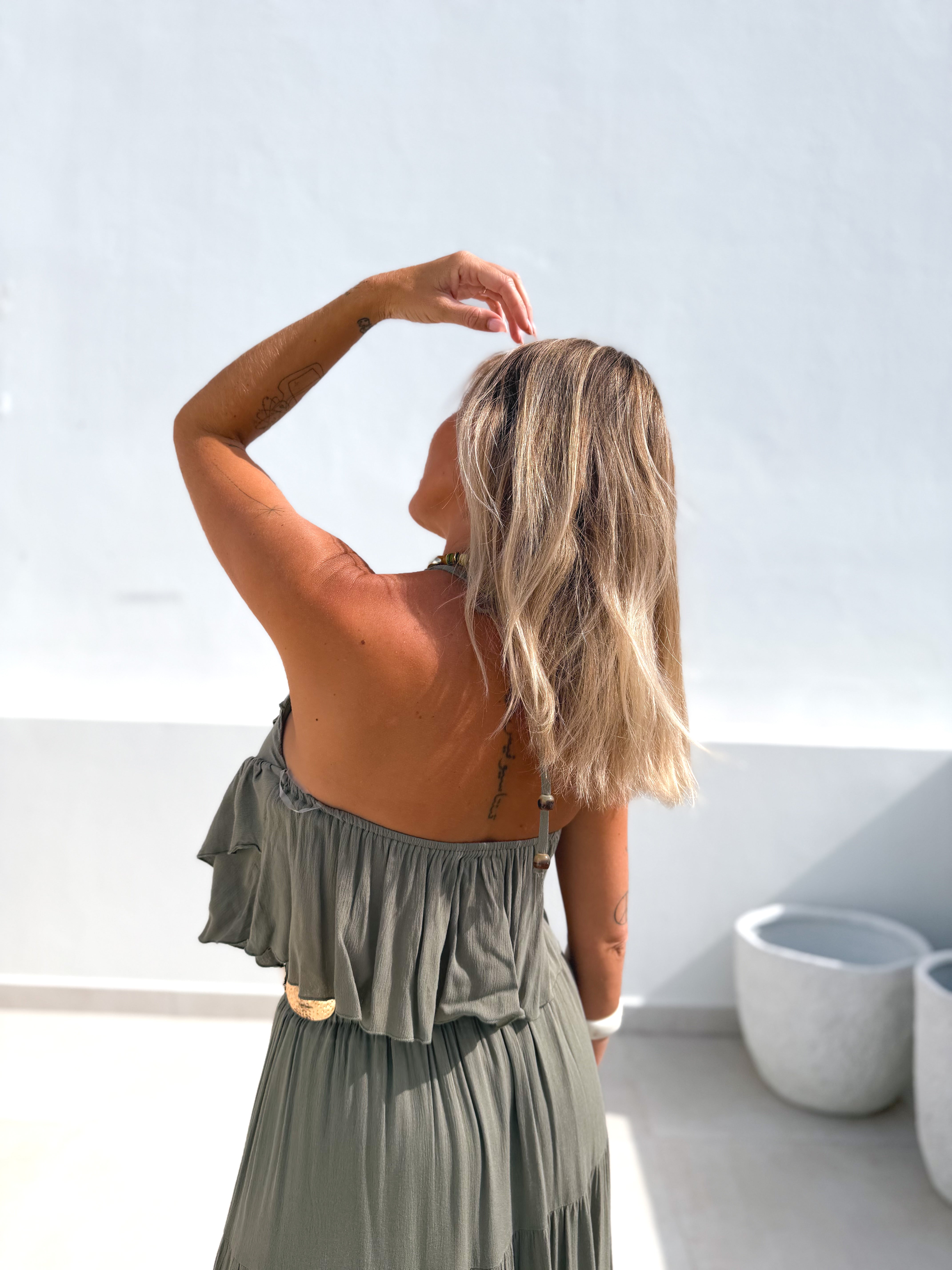 Top halter volantes verde
