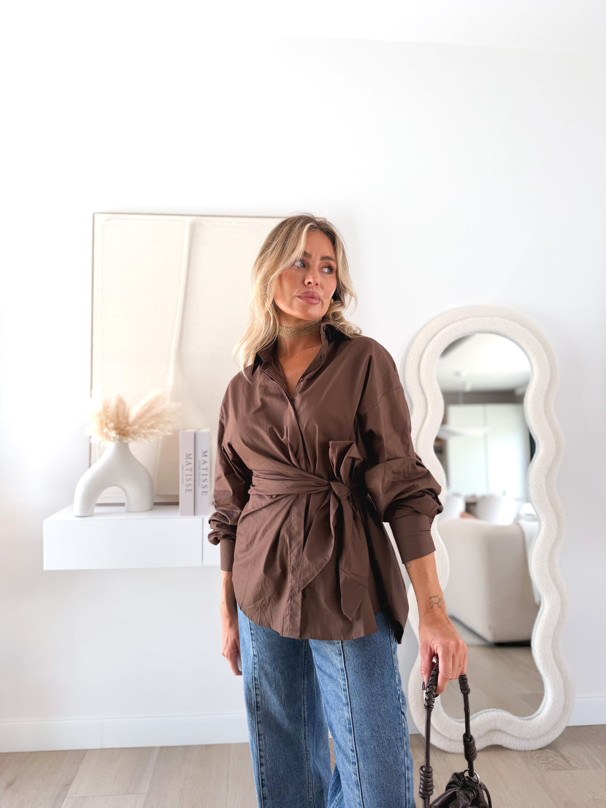 Camisa popelín lazada choco