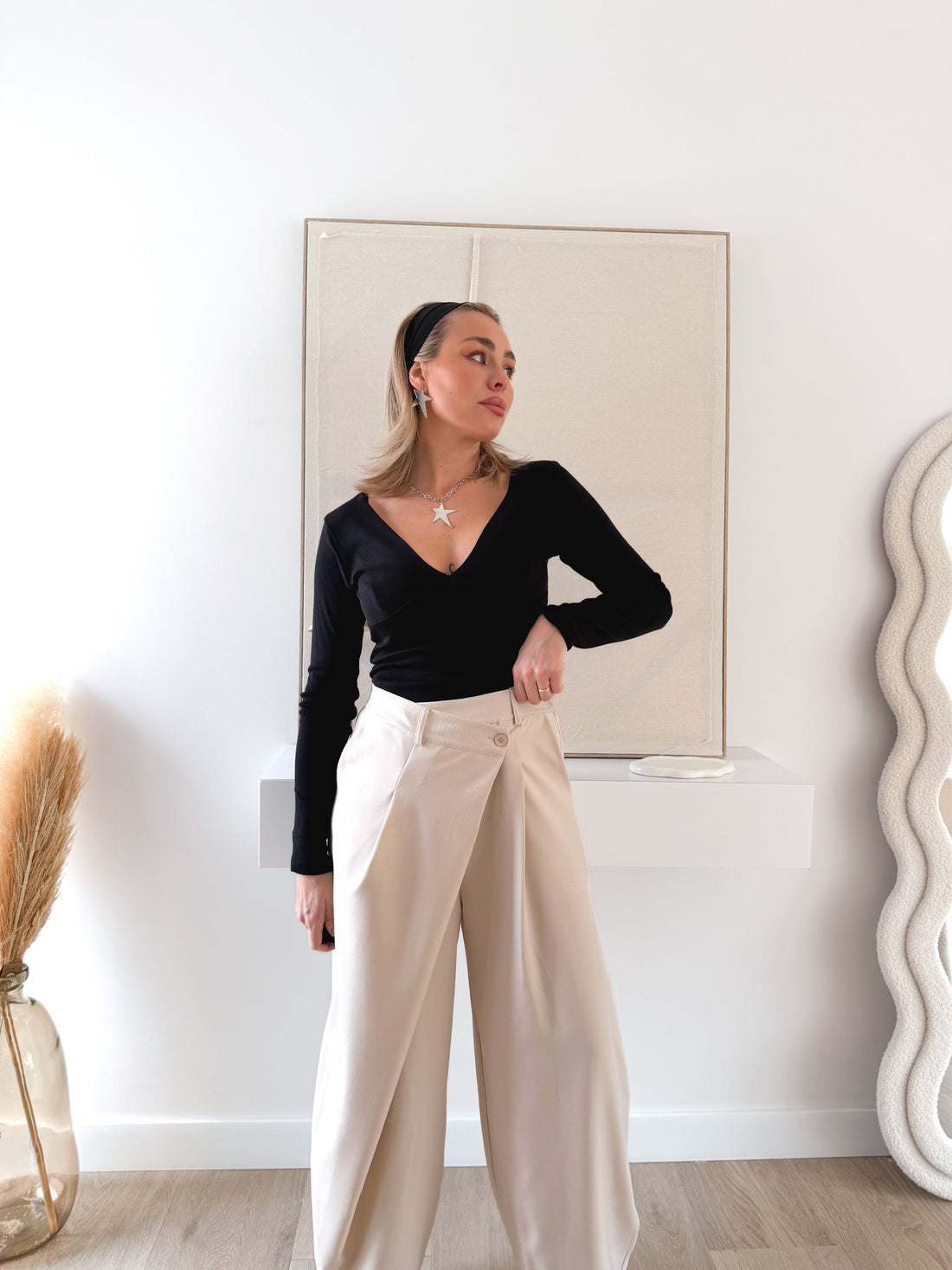 Top manga larga negro