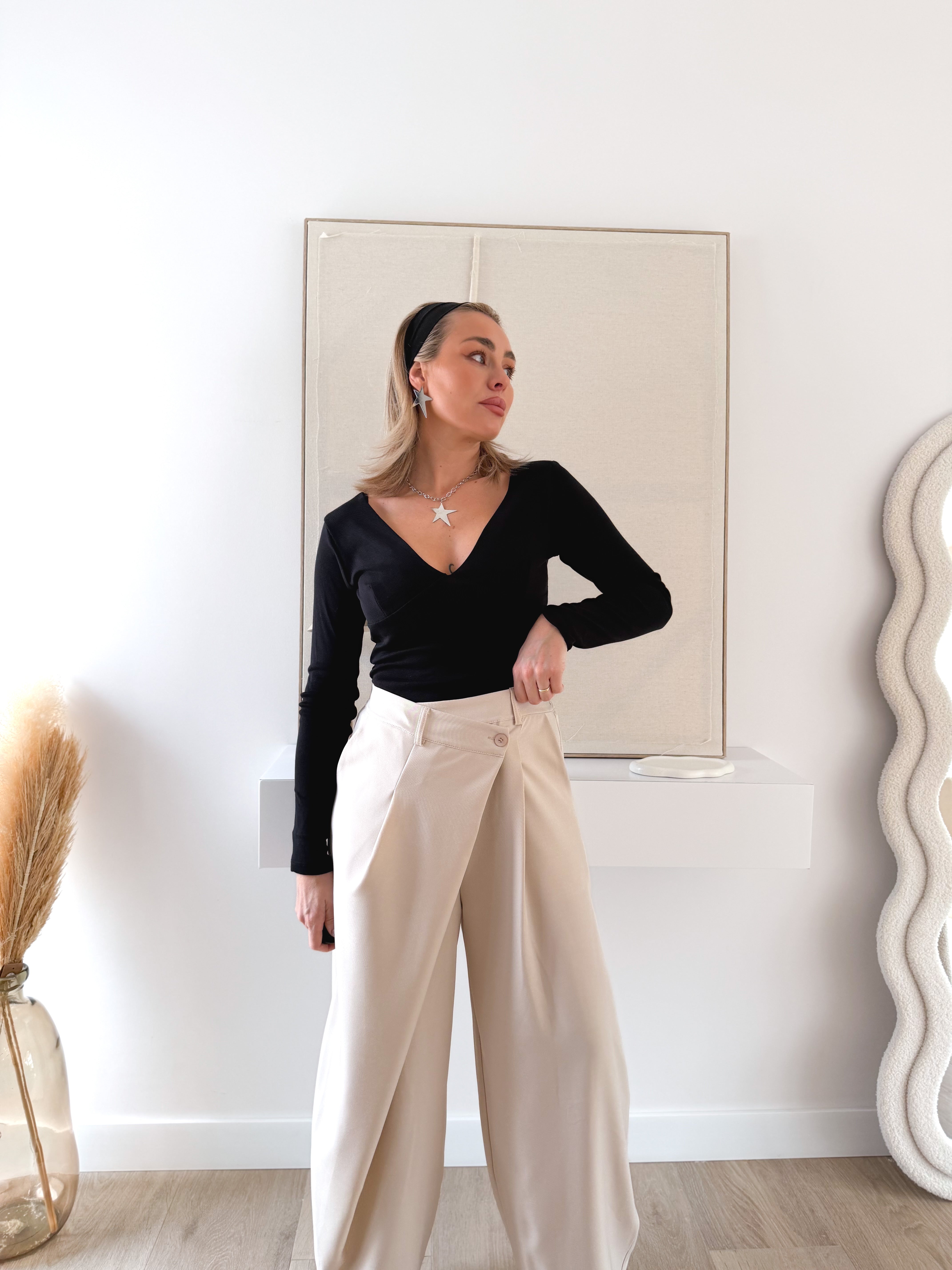 Top manga larga negro