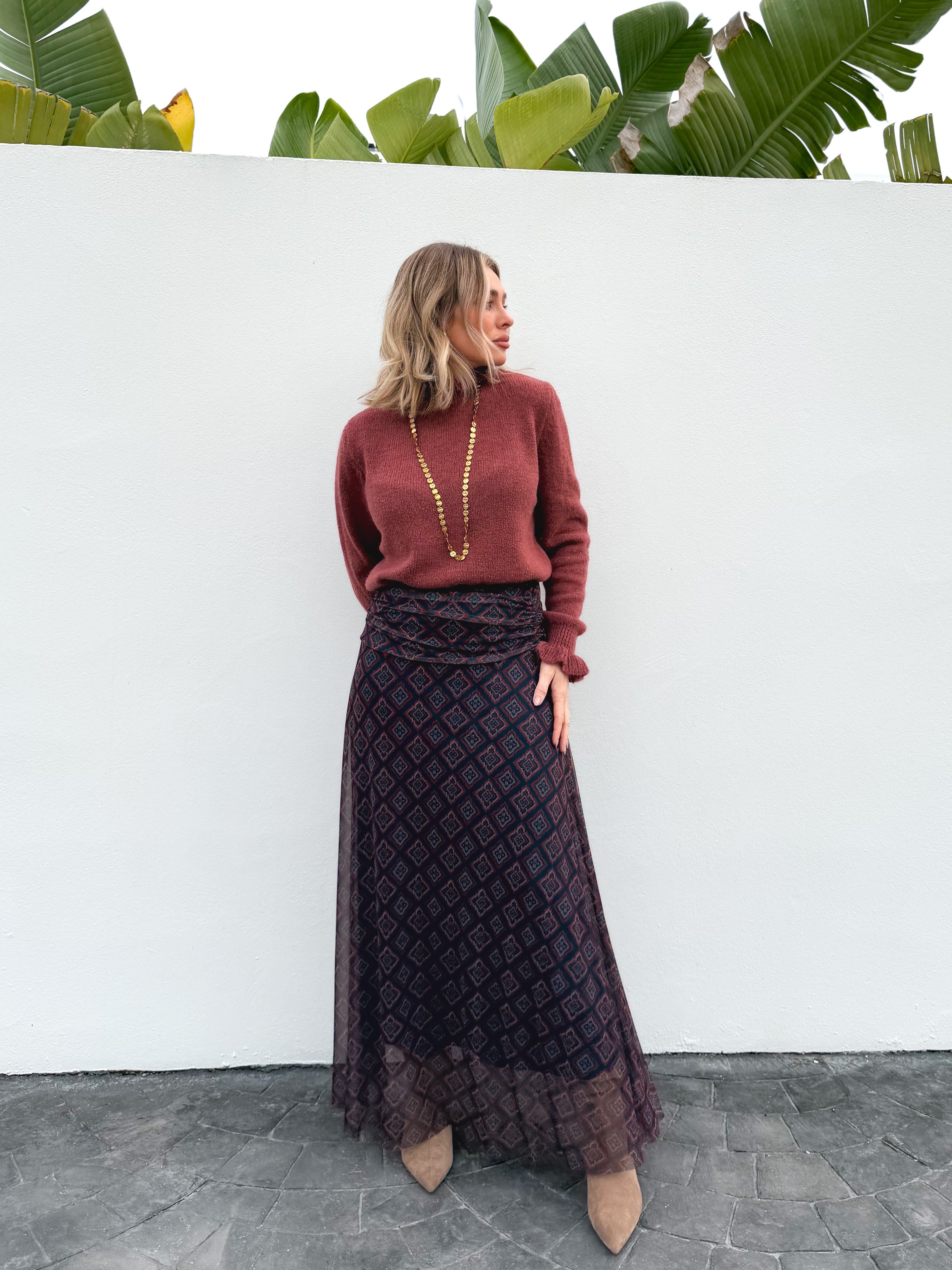 Falda larga gasa estampado multi