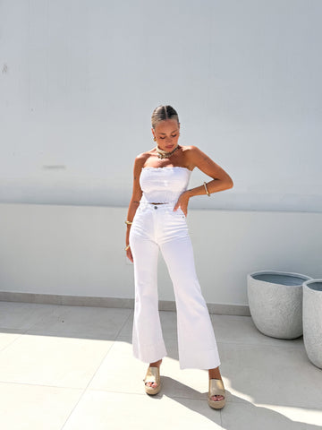 Pantalón denim flare blanco