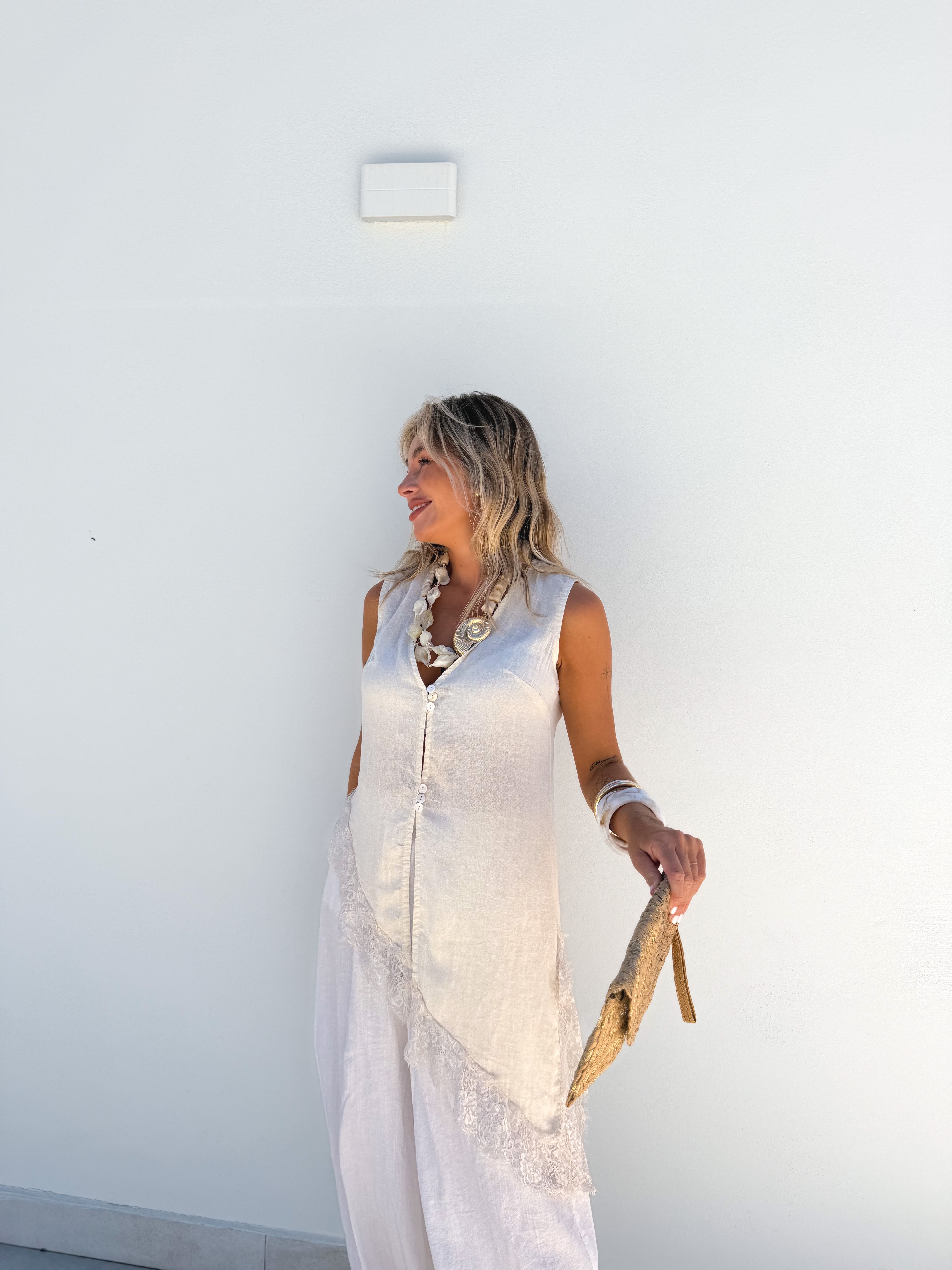 Lencera asimétrica lino beige