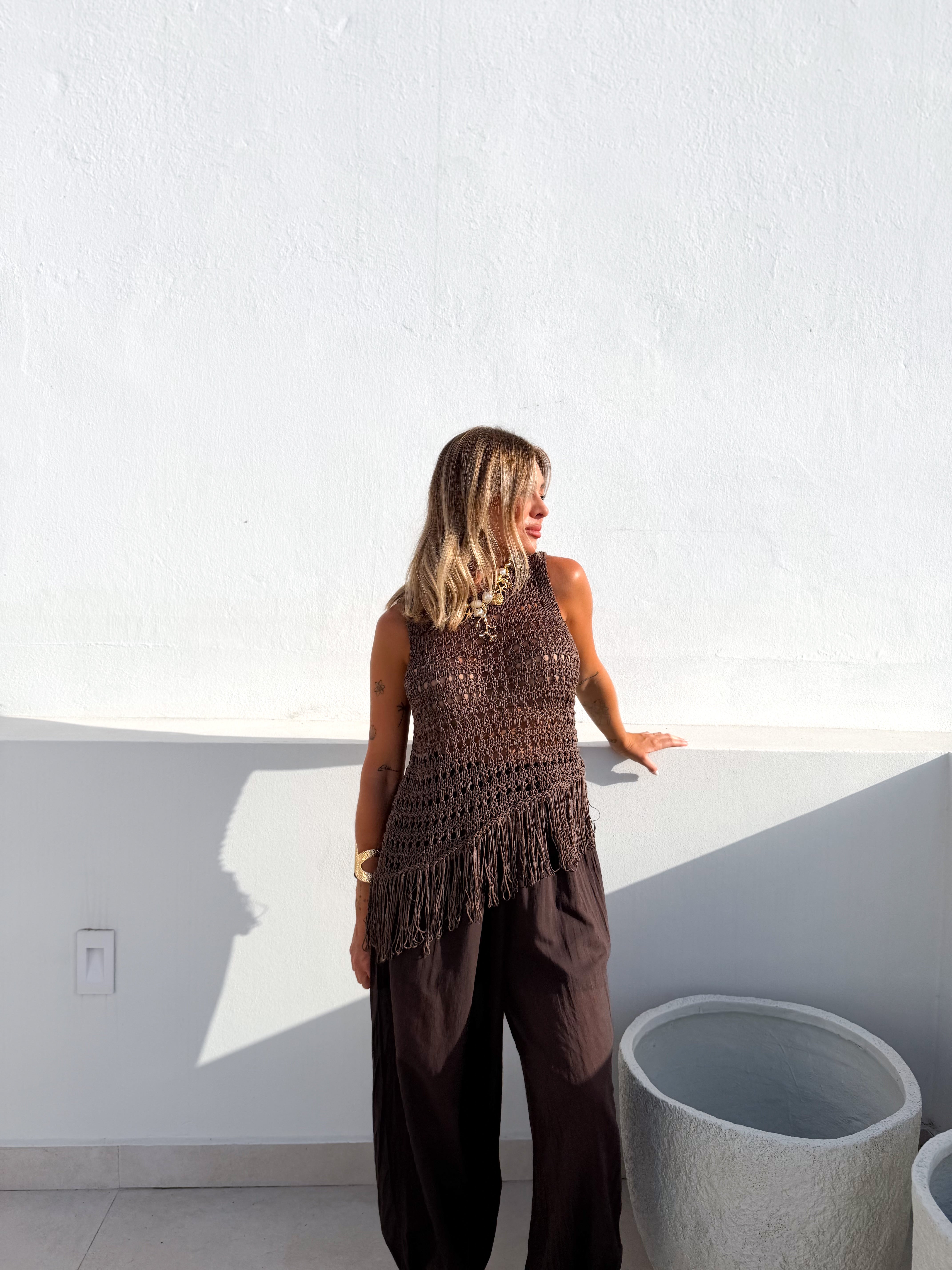 Top crochet combinado choco