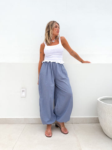 Pantalón bombacho vichy azul