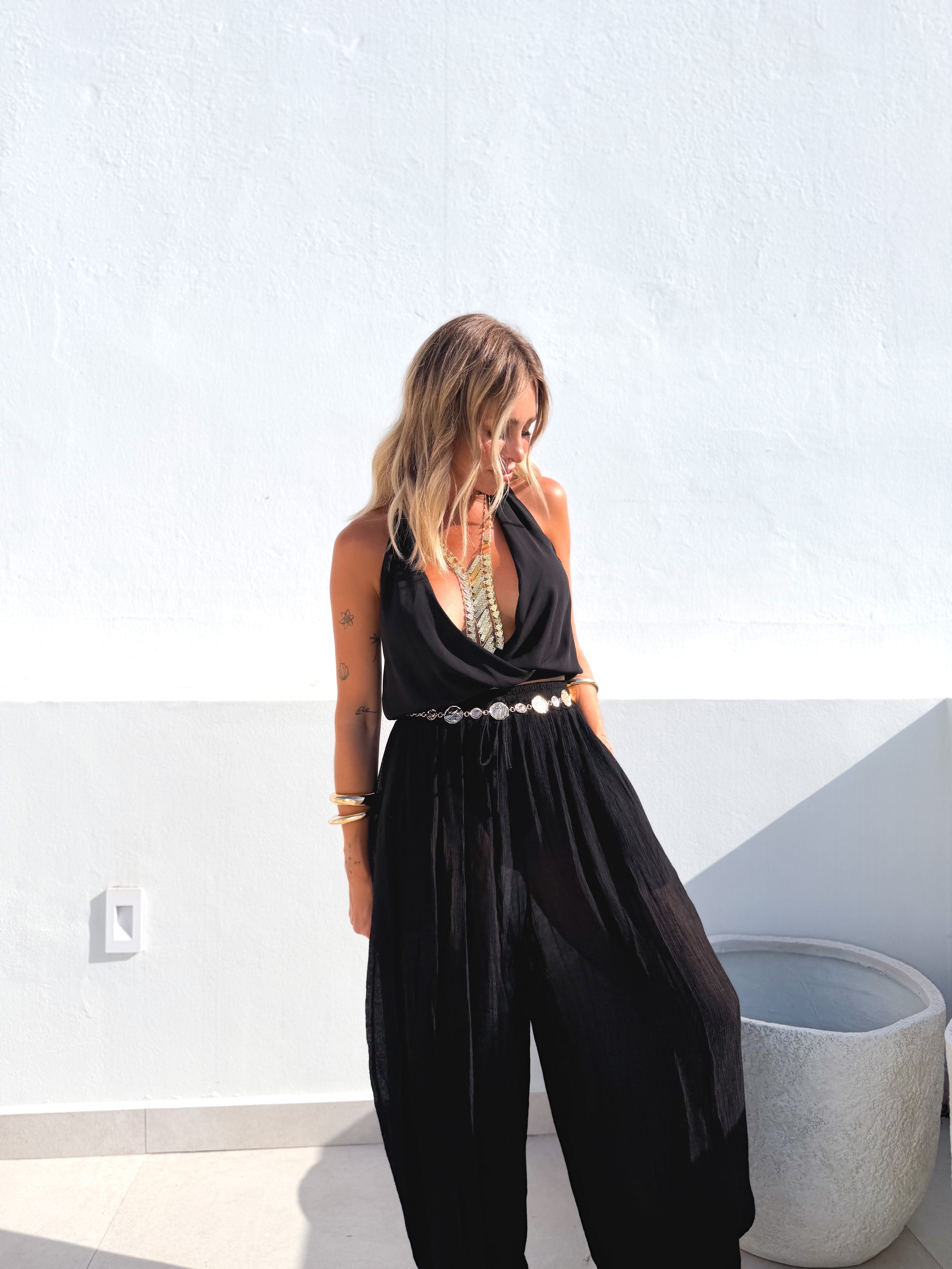 Pantalón bambula bombacho negro