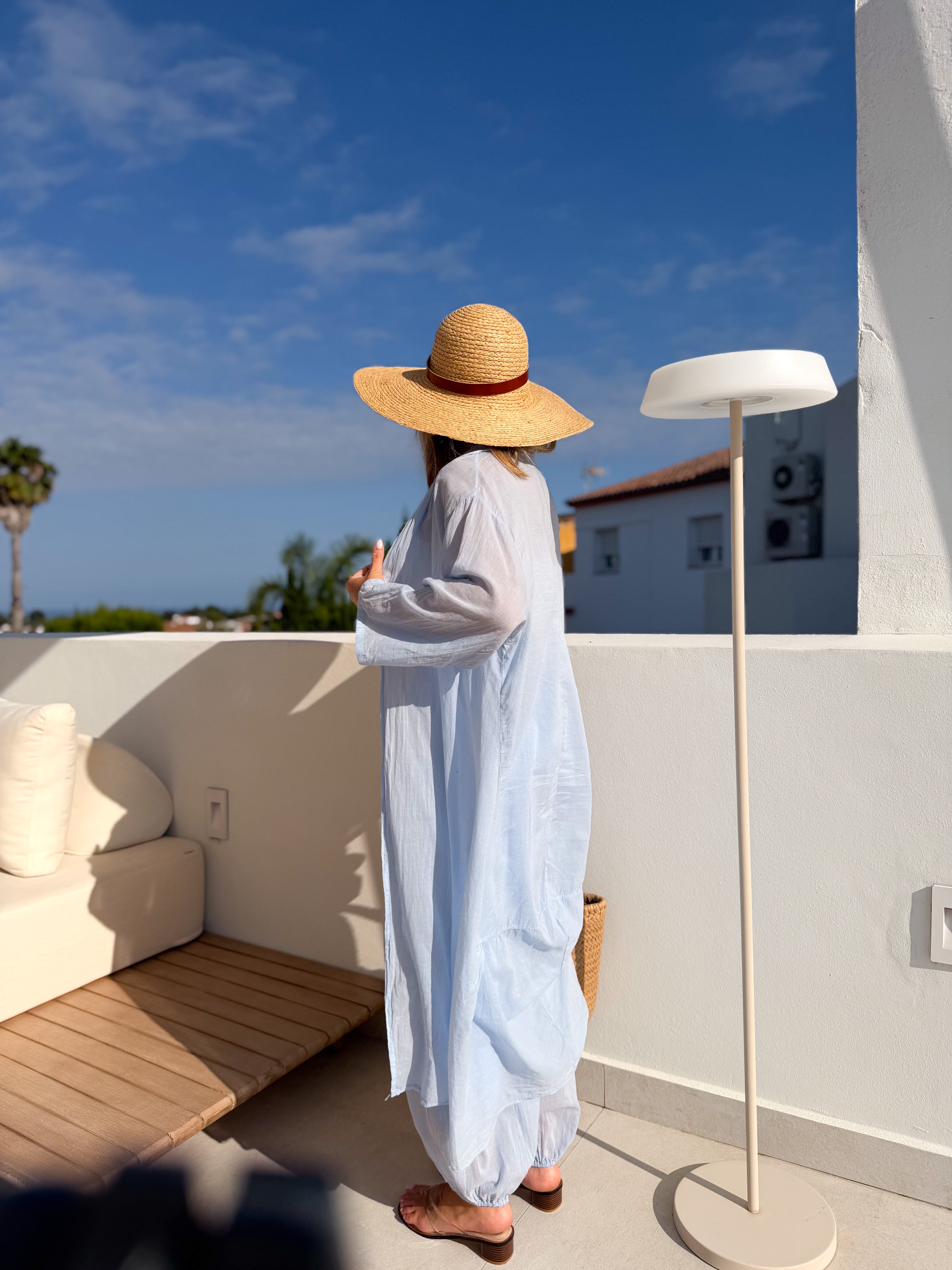 Kimono largo lino celeste