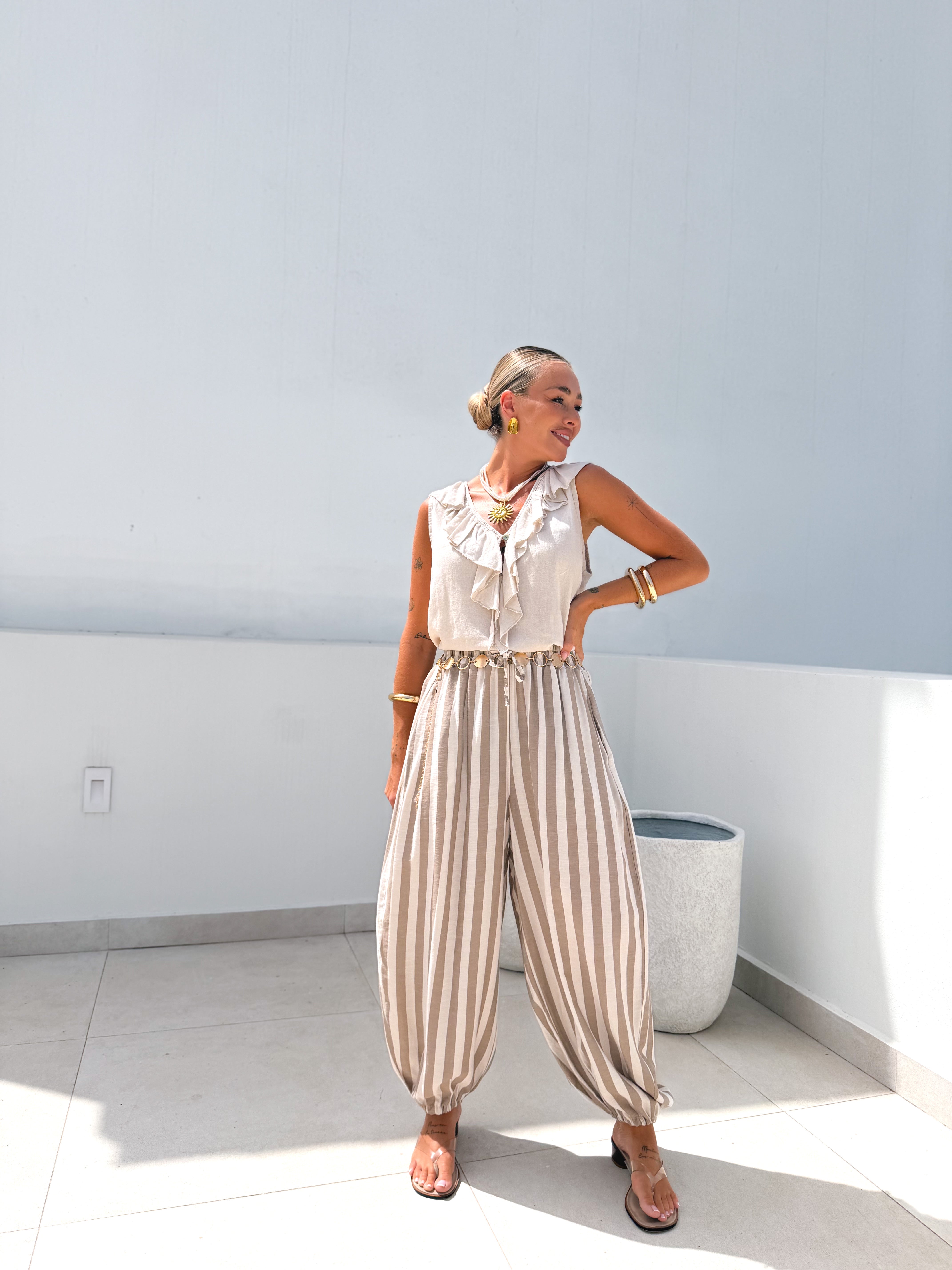 Bombacho rayas beige