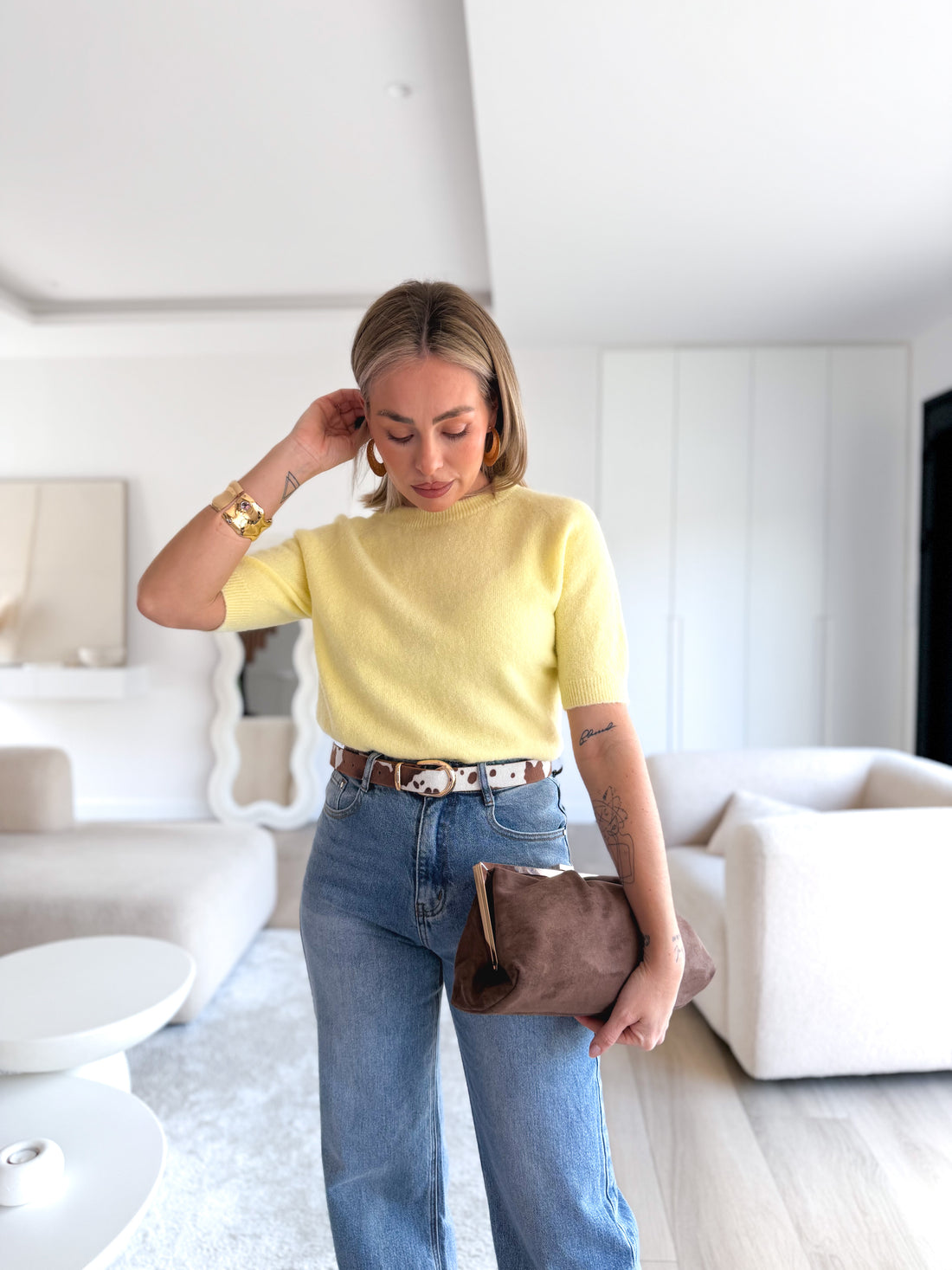 Jersey punto sin mangas amarillo