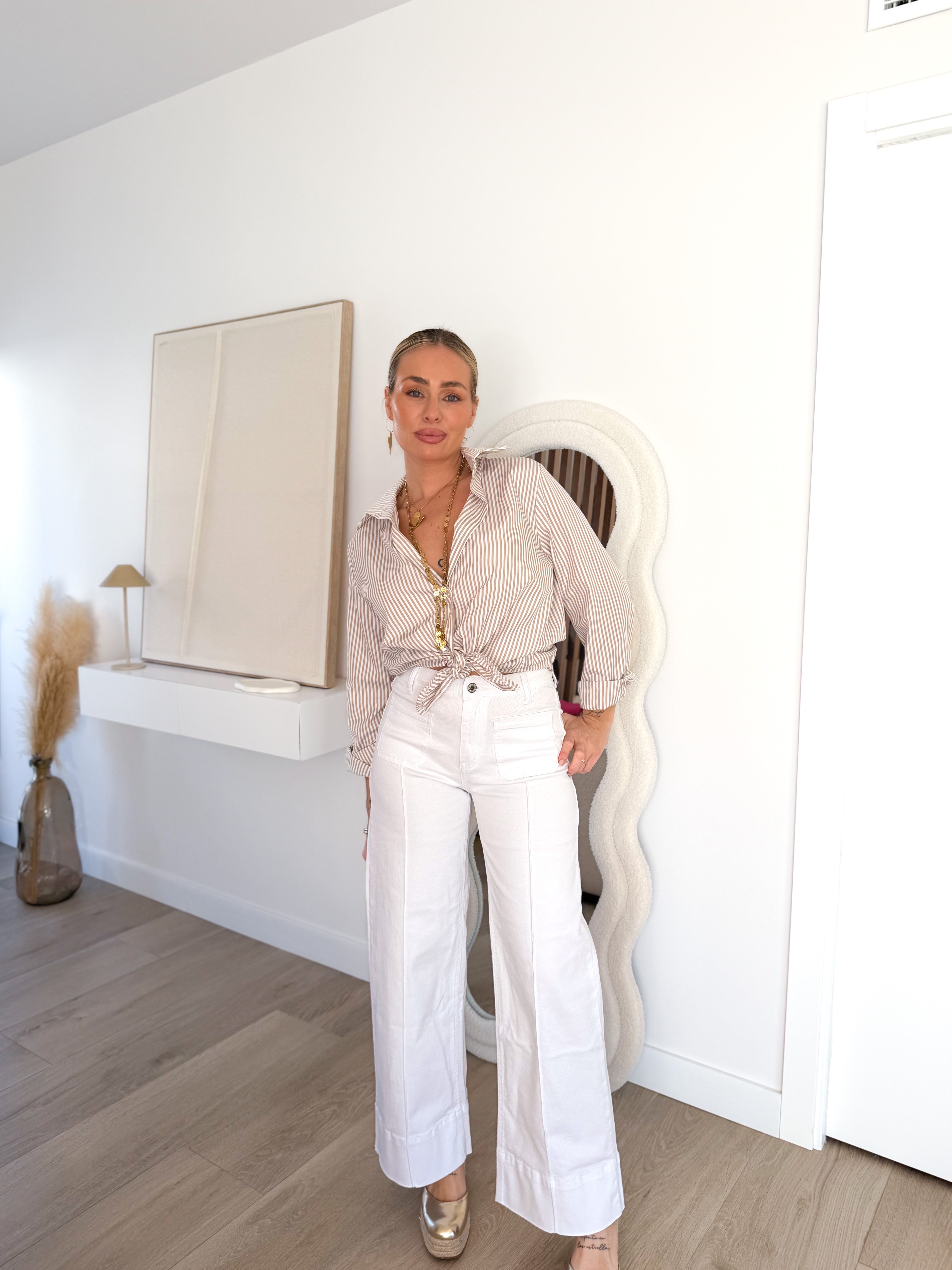 Pantalón wide nervio Blanco
