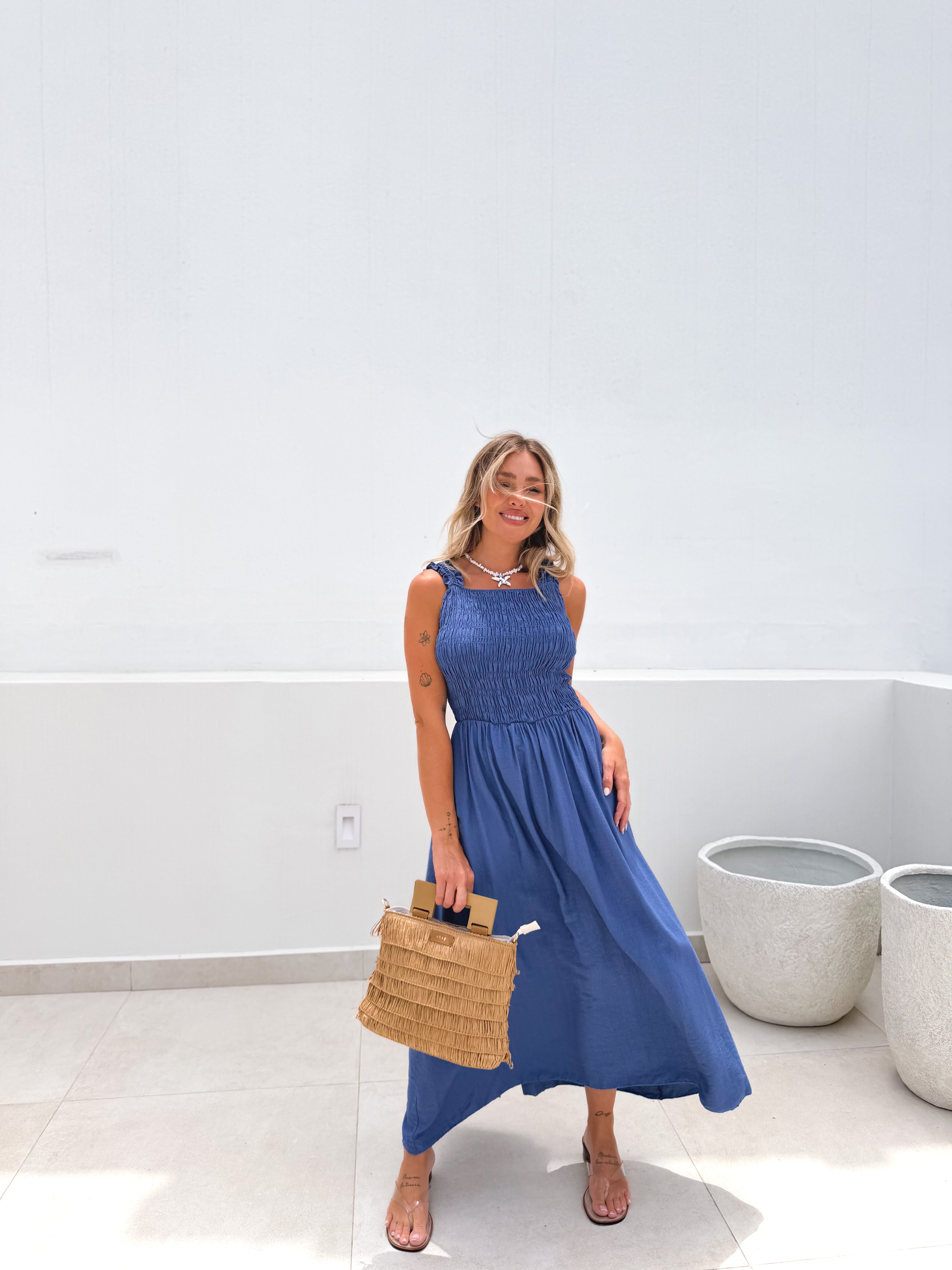 Vestido Frunces multiposición azul
