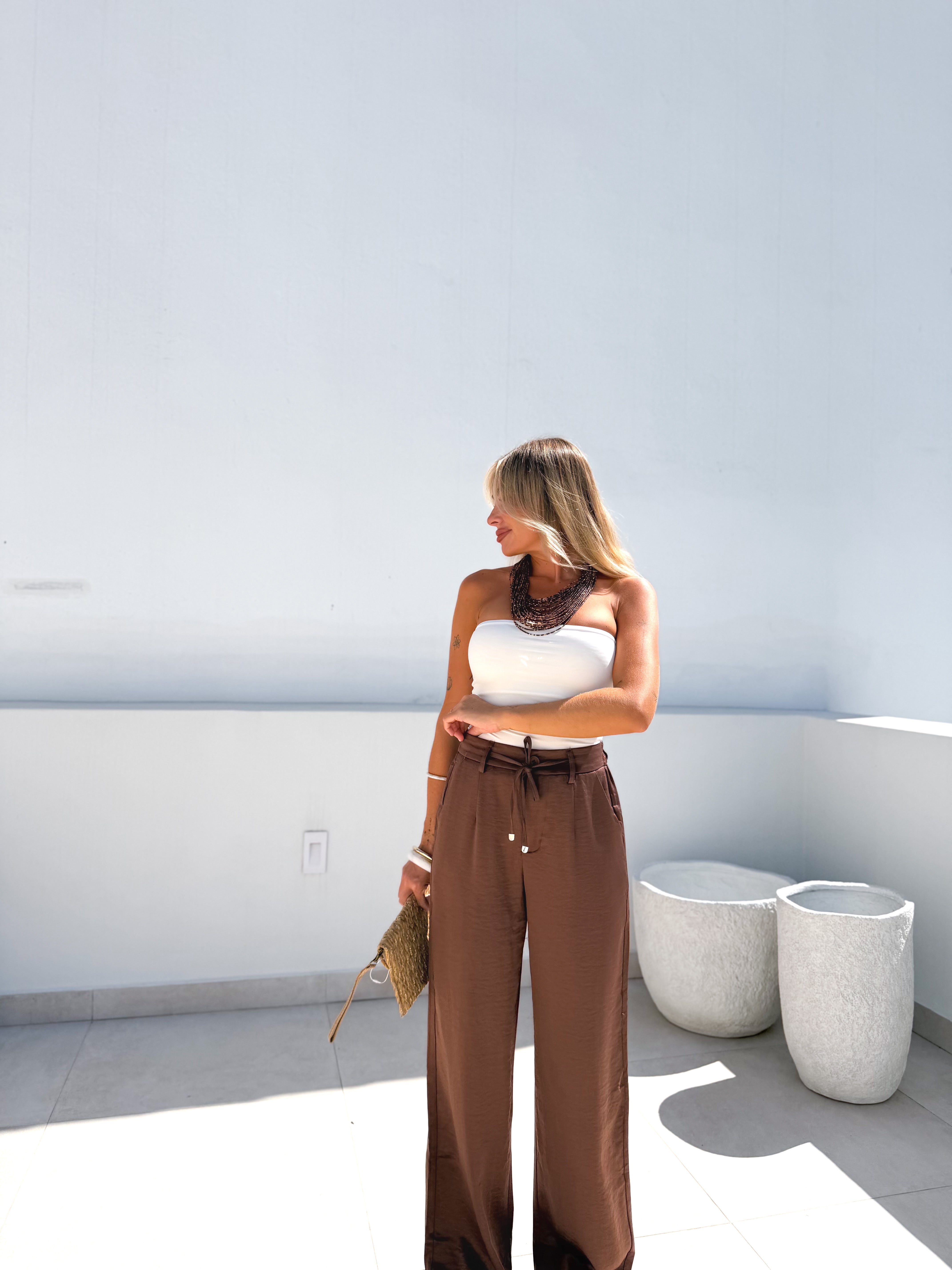 Pantalón satinado Marrón