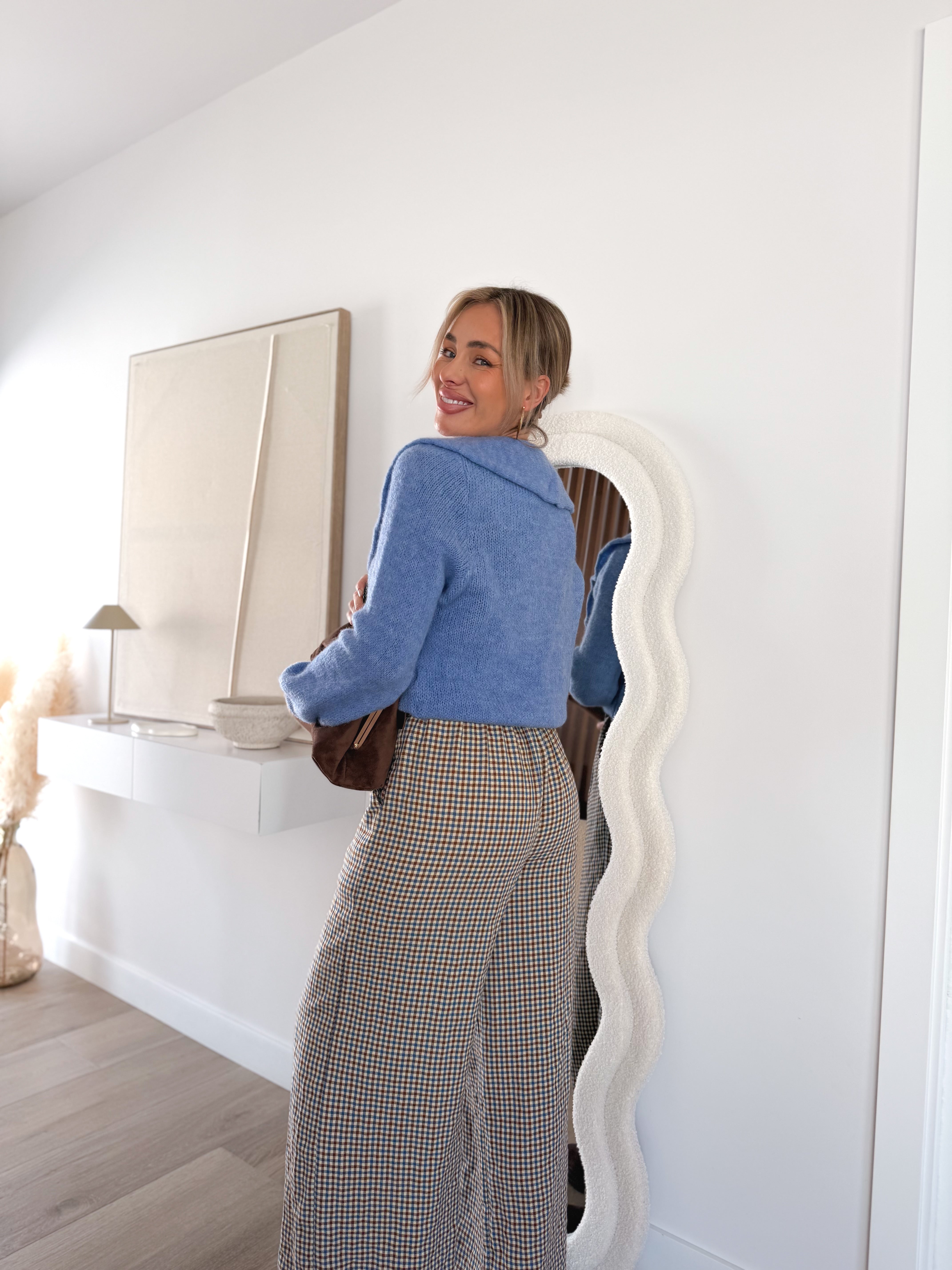 Pantalón combinado cuadros azul