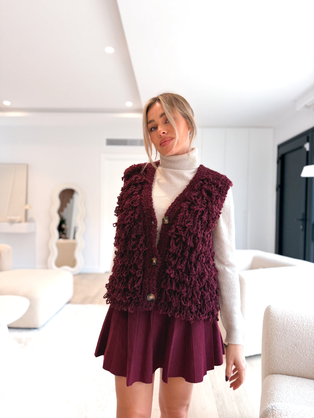 Chaleco pelo lana Burdeos