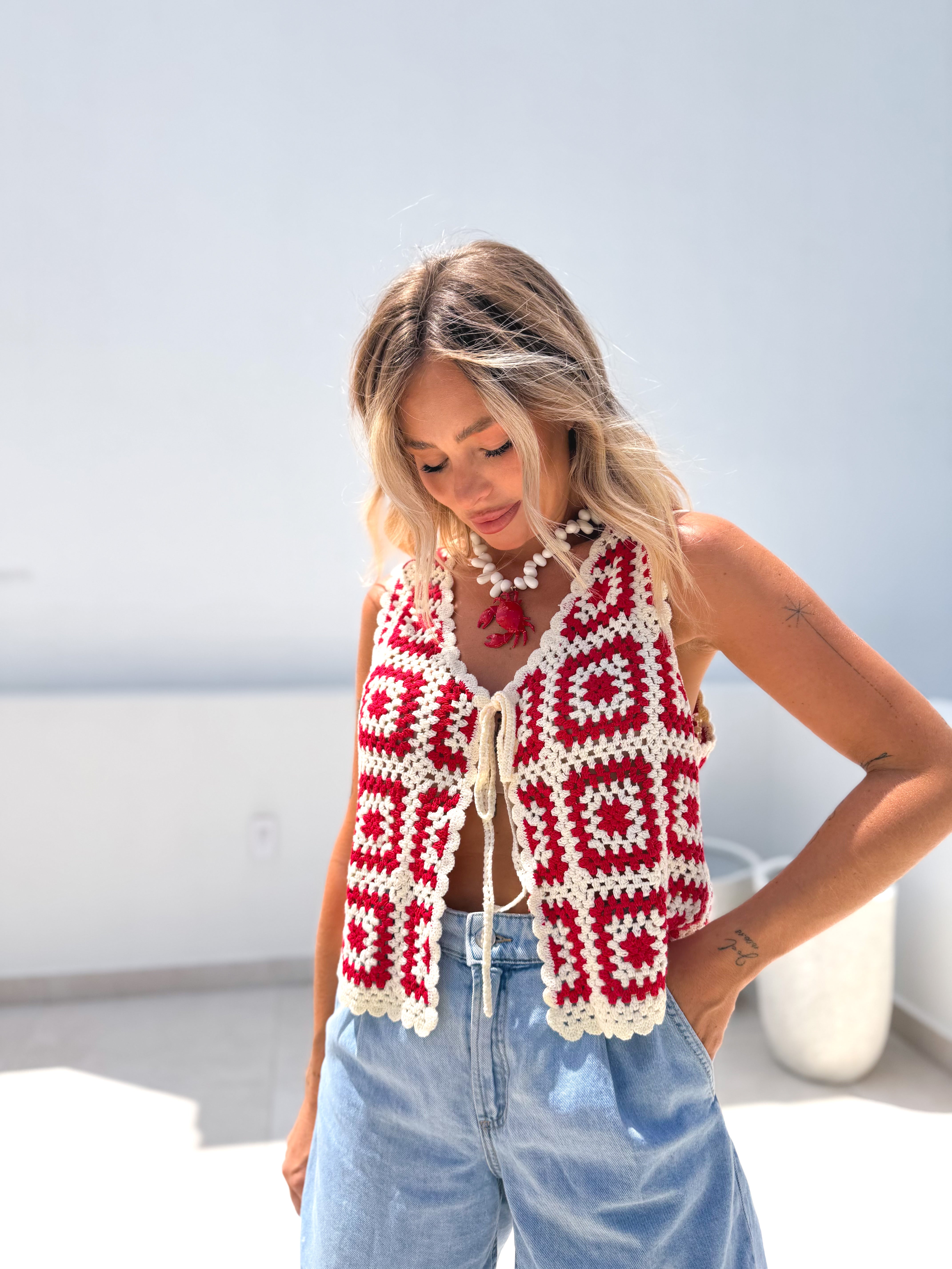 Chaleco crochet rojo