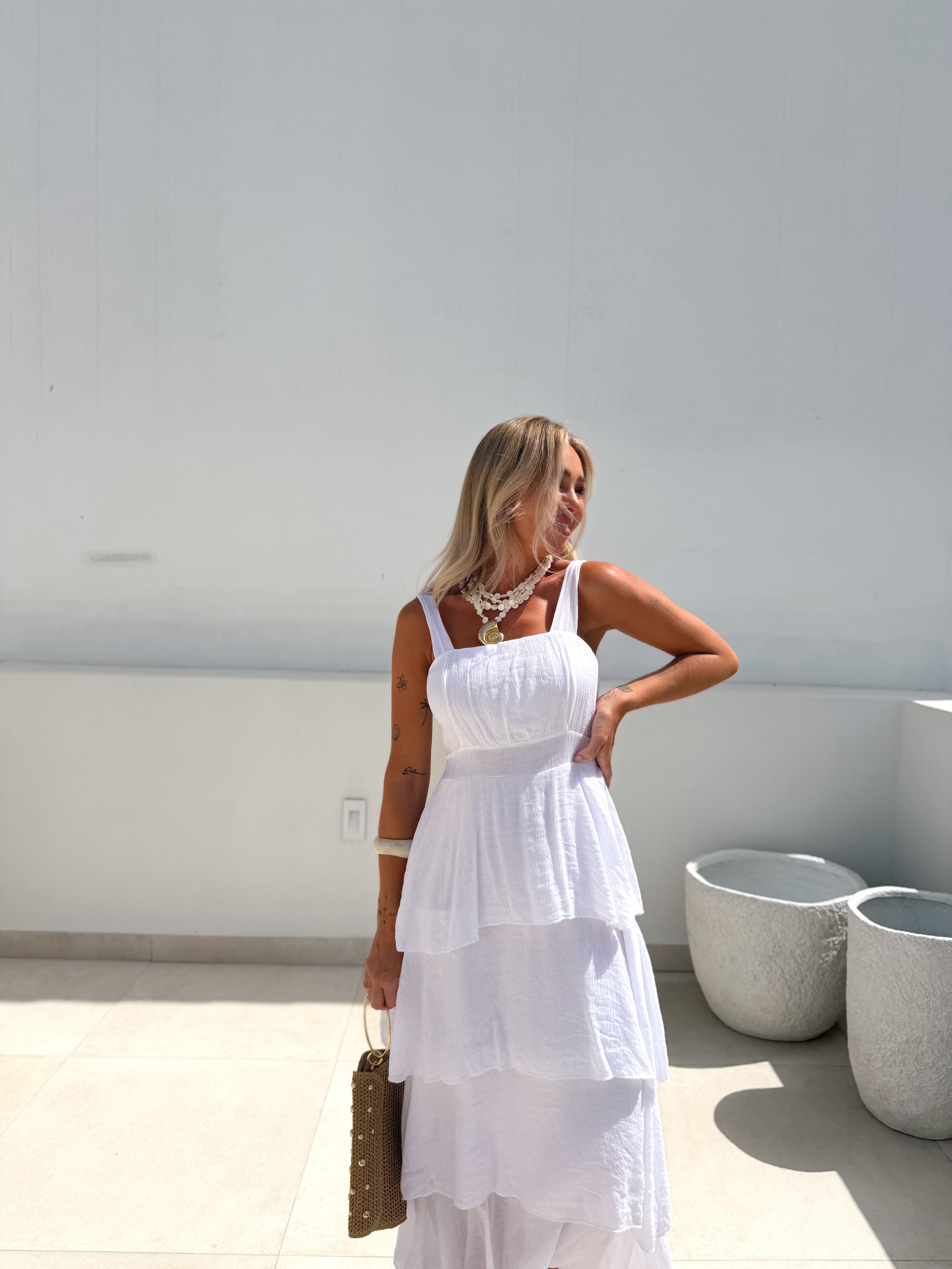 Vestido largo volantes blanco