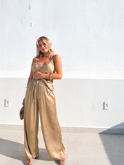 Pantalón satinado Camel