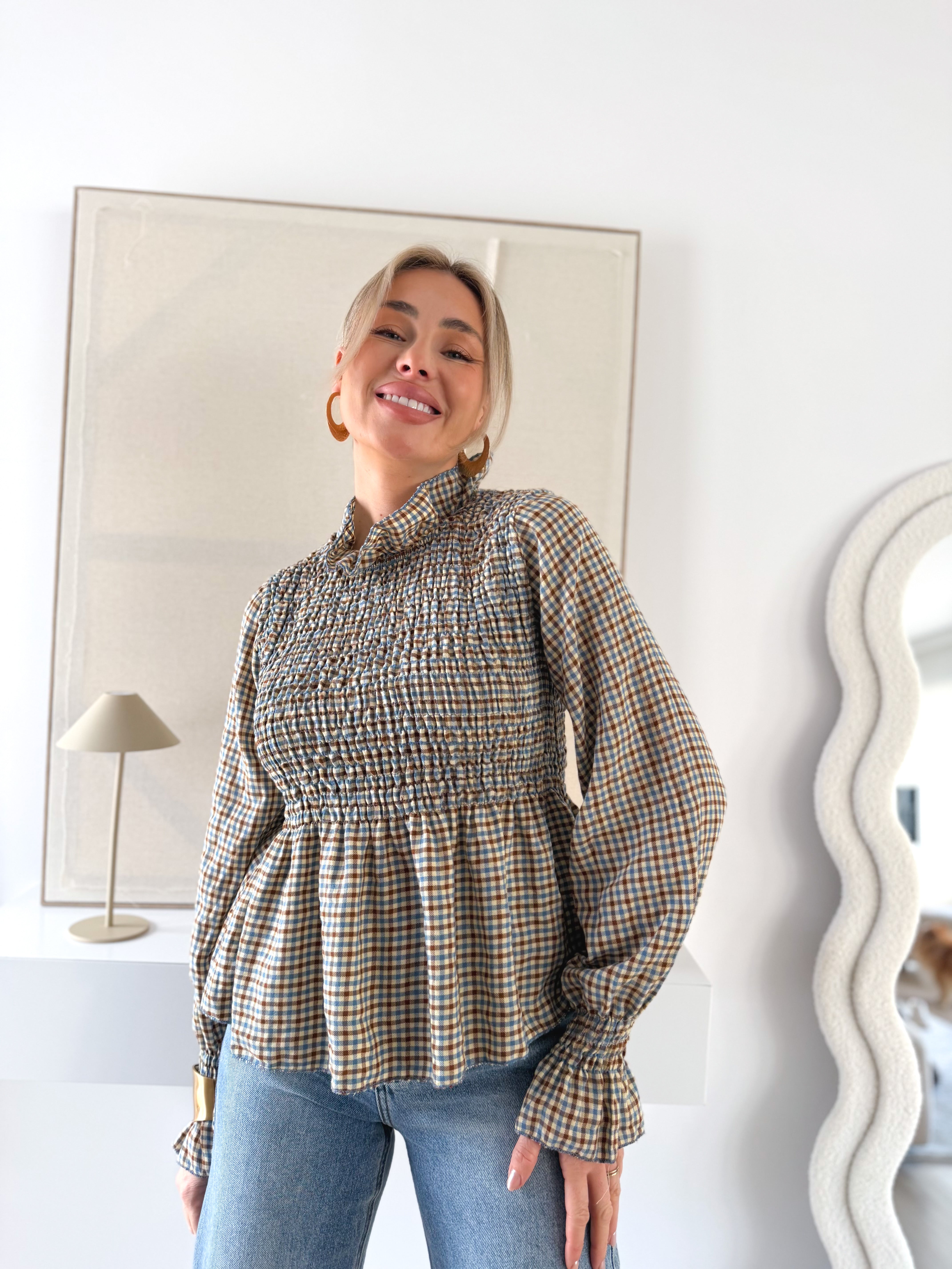 Blusa panelada cuadros azul