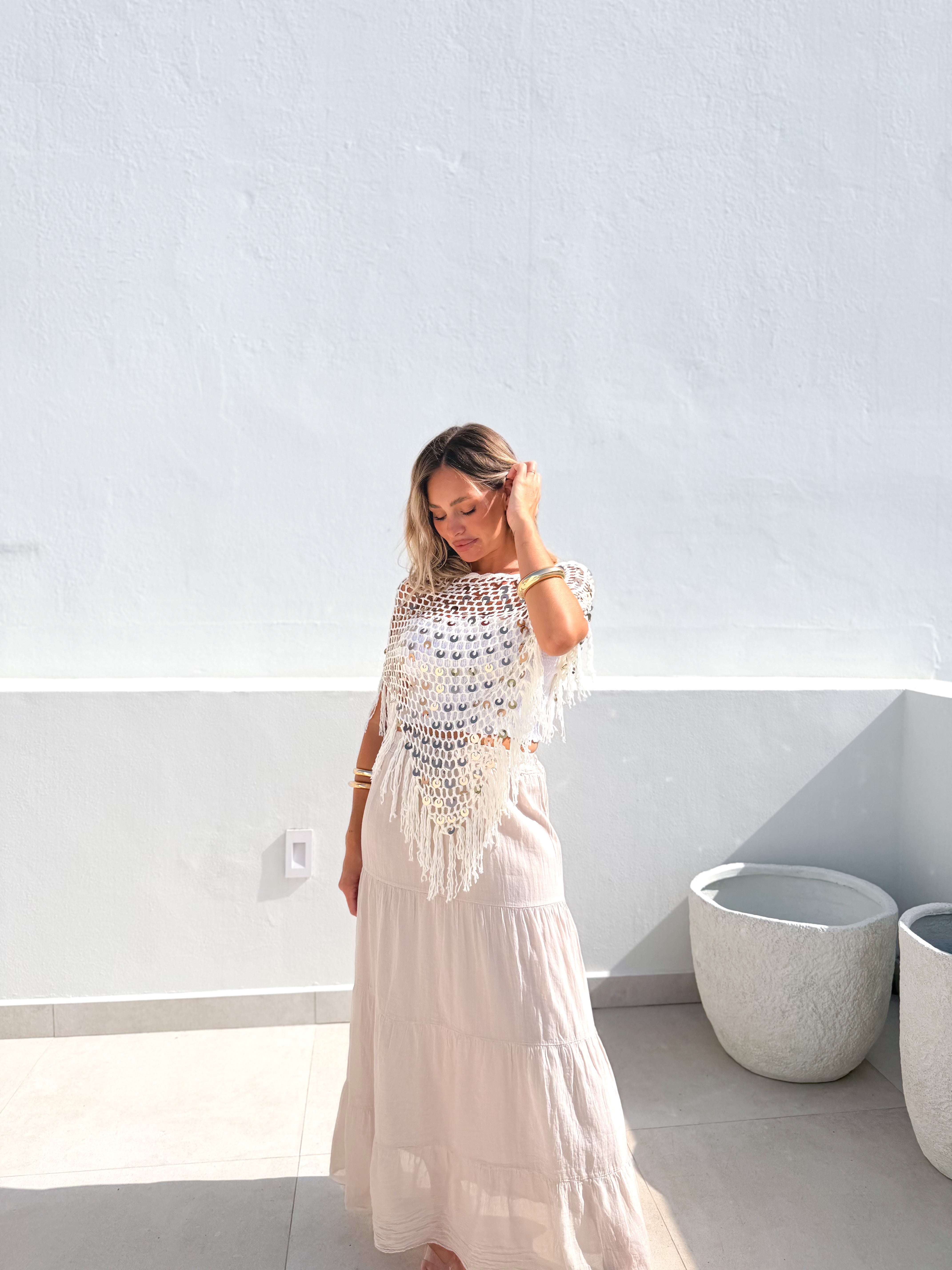 Poncho crochet crudo