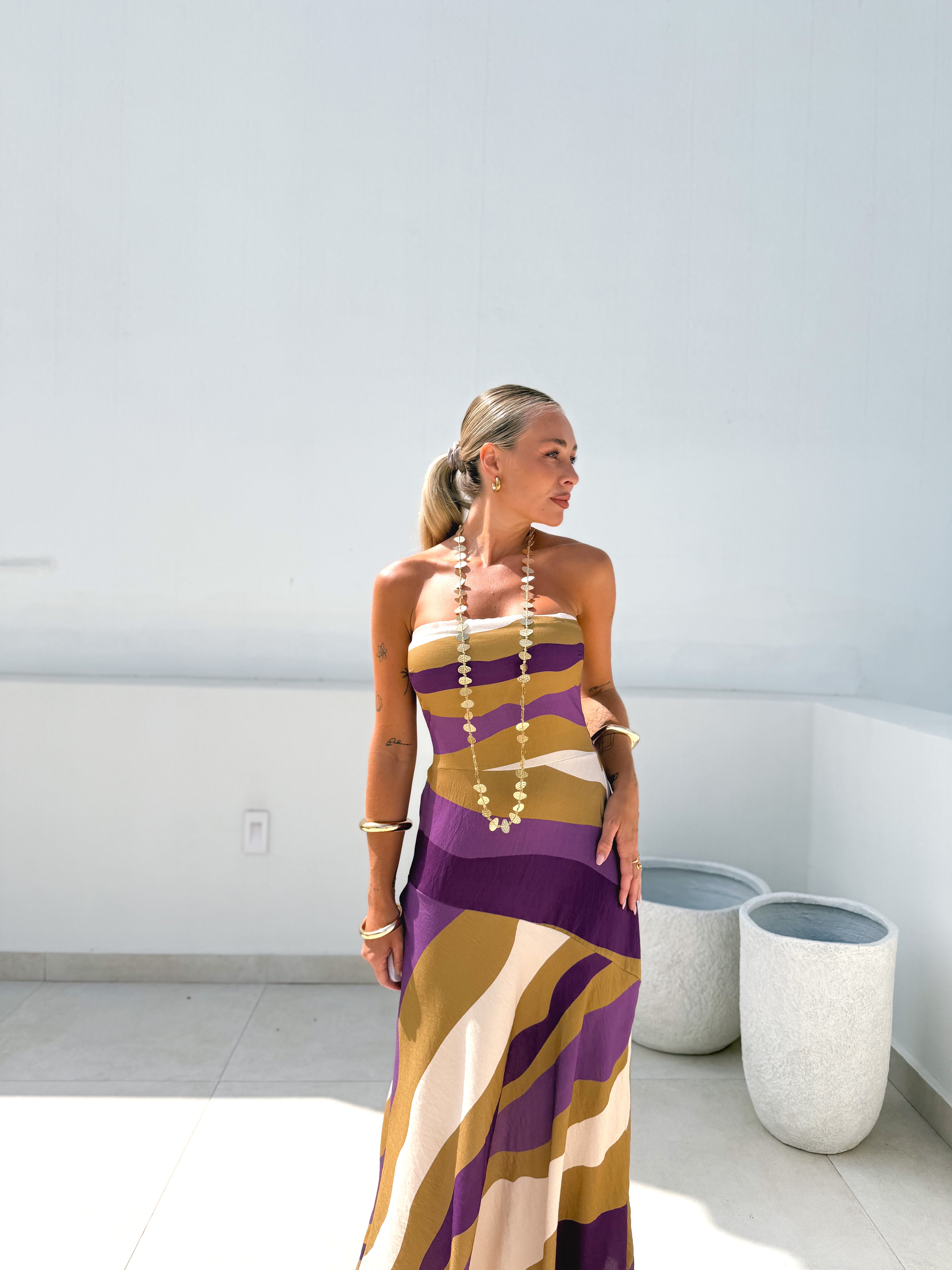 Vestido banda lima/morado