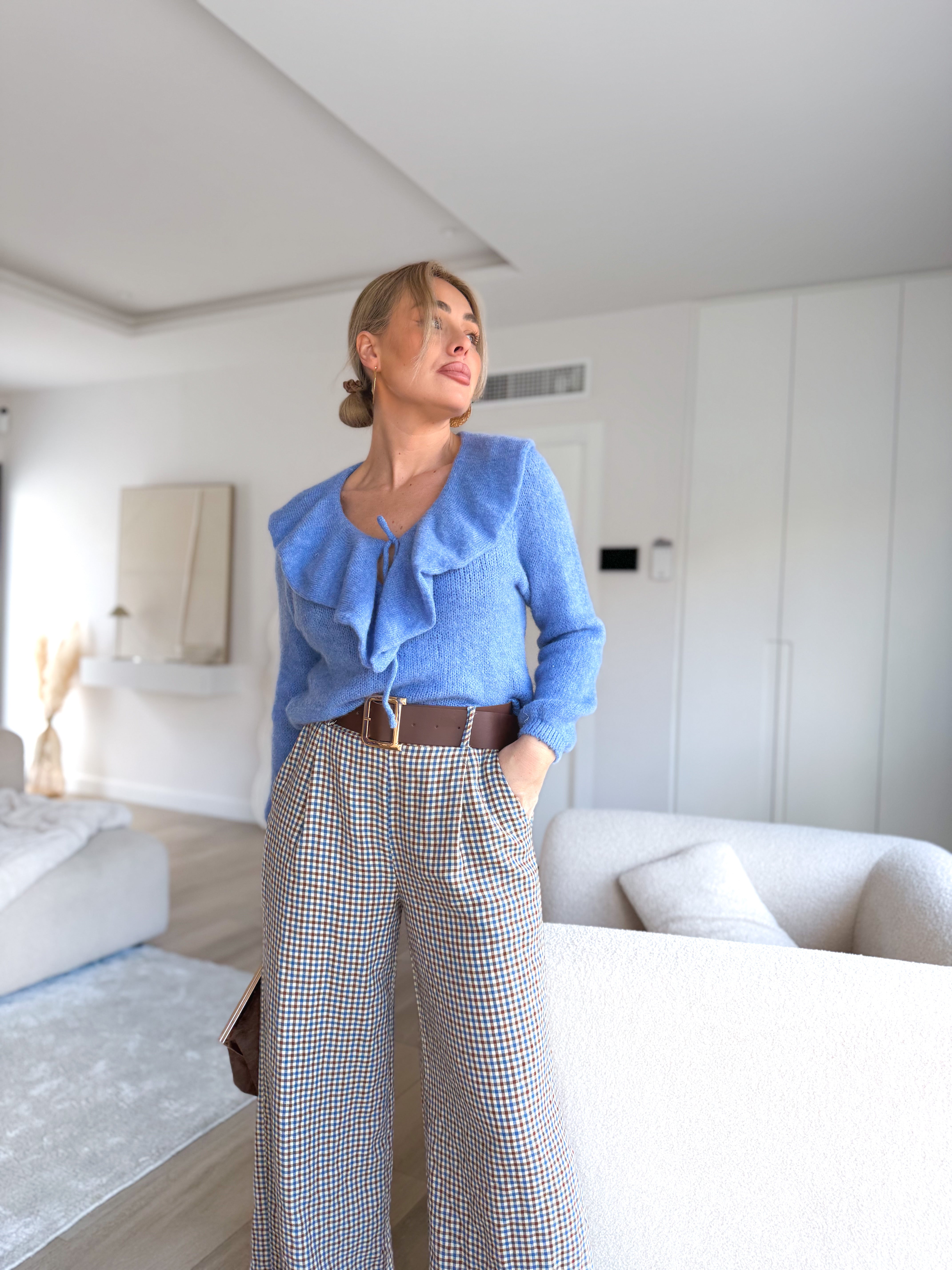 Pantalón combinado cuadros azul